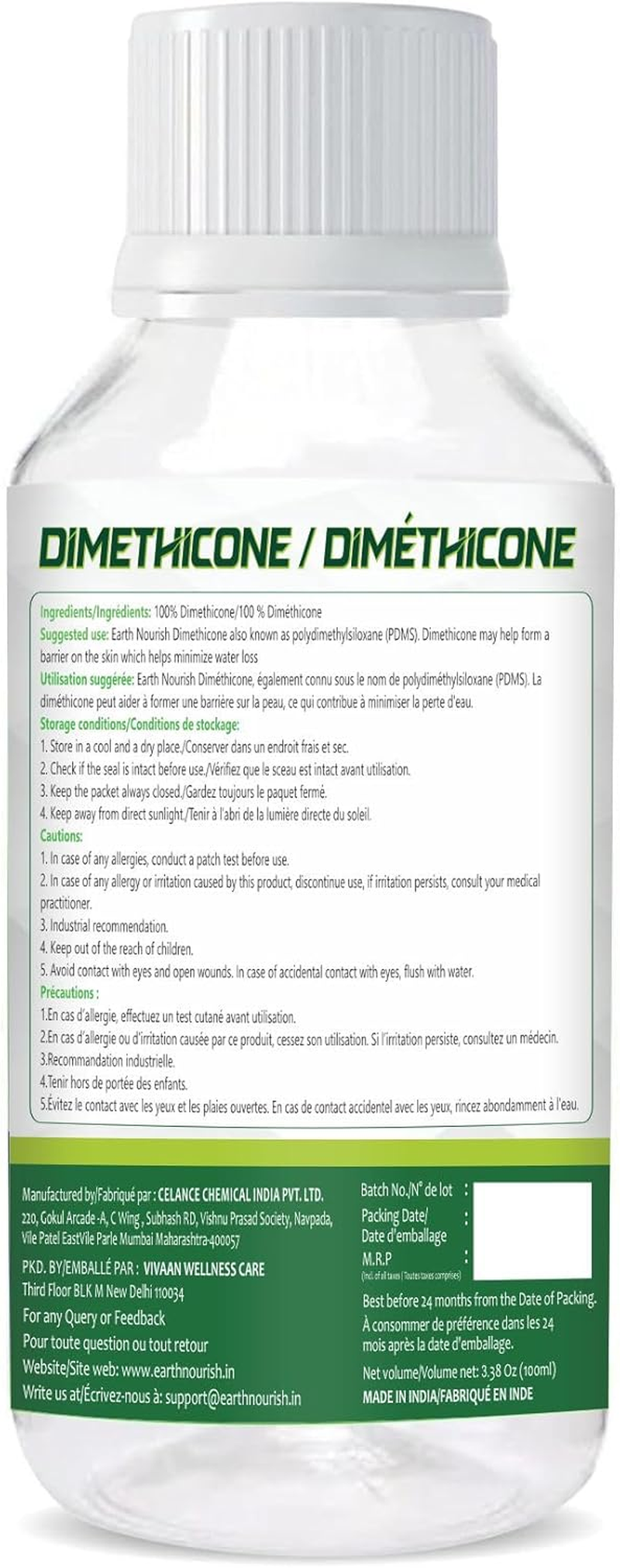 Earth Nourish Dimethicone 3.38 Fl Oz / 100Ml &ndash; Cosmetic Grade | Silicone-Based Emollient for DIY Skincare, Haircare & Personal Care