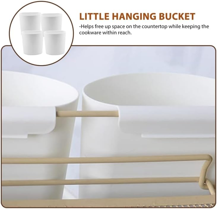 STOBOK 4Pcs Storage Basket Rolling Cart Storage Cups Tabletop Sundries Container Rolling Storage Bin Cart Pen Plant Cart Small Hanging Bucket for Home and Office, White image number 6