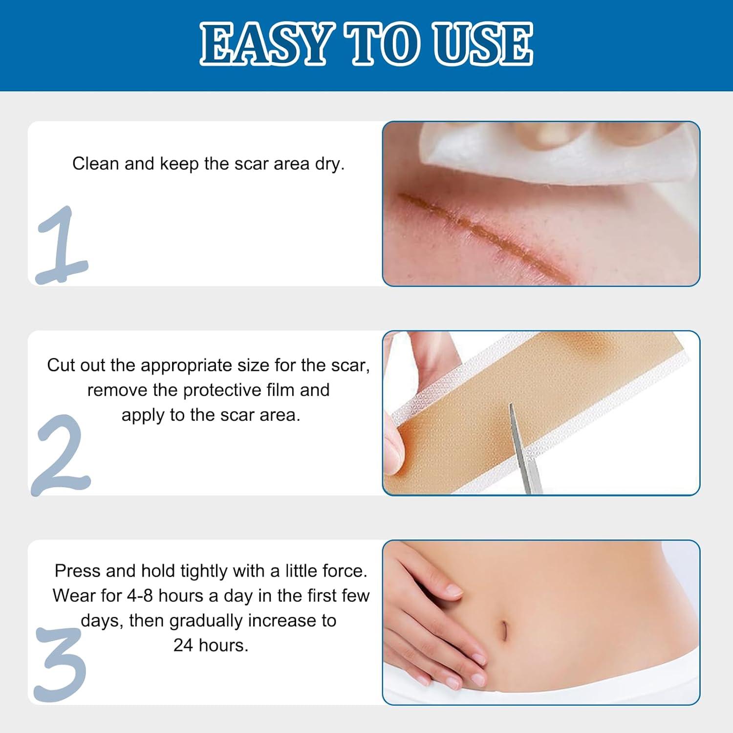 Silicone Scar Tape(3M - 1.6'' X 120''Roll) - Scar Removal Soft Silicone Scar Sheets Strips- Medical Grade, Reusable Gel Scar Tape for Keloid Surgery, C-Section, Acne and Burn image number 5