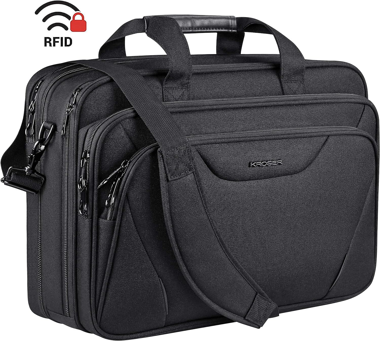 KROSER 18" Laptop Bag Premium Laptop Briefcase Fits up to 17.3 Inch Laptop Expandable Water-Repellent Shoulder Messenger Bag Computer Bag for Travel/Business/School/Men/Women-Black