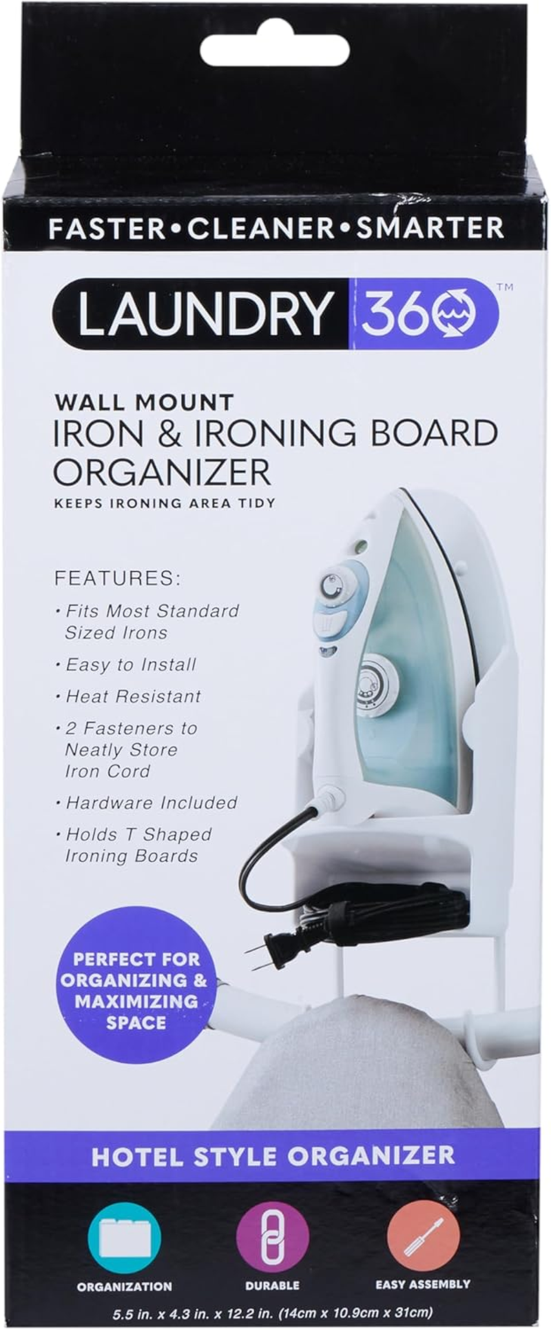Woolite Wall Mount Iron and Ironing Board Organizer | Dimensions : 6.89" L X 0.98" W X 5.12" H | Heat Resistant | Fits Most Irons | Easy Assembly | White image number 3