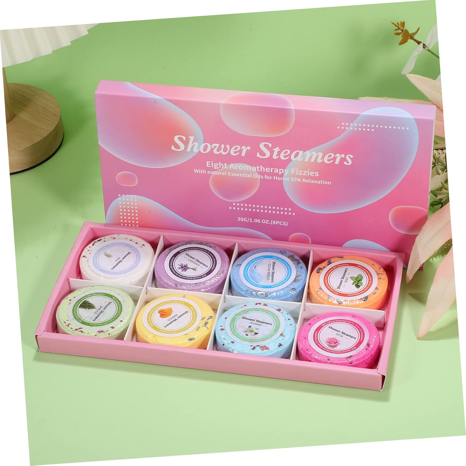 LALADEFIEE 8Pcs Essential Oils Shower Tablets Natural Aromatherapy Steamers for Relaxation and Pampering for Spa-Like Your Shower image number 4