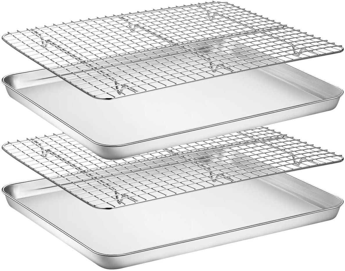 Wildone Baking Sheet with Rack Set [2 Pans + 2 Racks], Stainless Steel Cookie Sheet Baking Pan Tray with Cooling Rack, Size 16 X 12 X 1 Inch, Non Toxic & Heavy Duty & Easy Clean image number 5