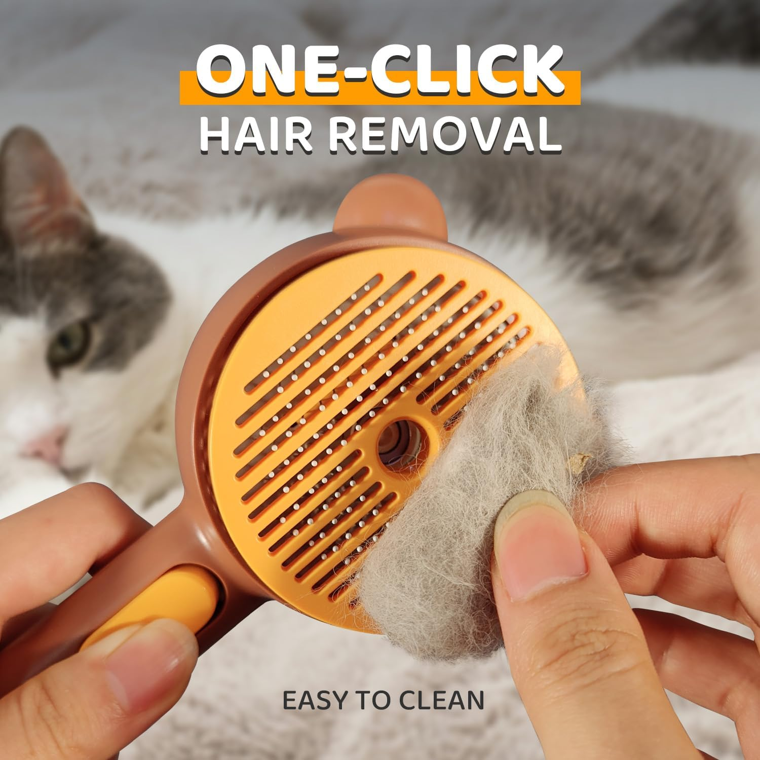 Cat Steam Brush, Self Cleaning Pet Spray Hair Removal Comb with Release Button, 3 in 1 Cat Brush for Indoor Cats, Waterproof Pet Grooming Brushes for Long Short Haired Dogs Cats（Brown）