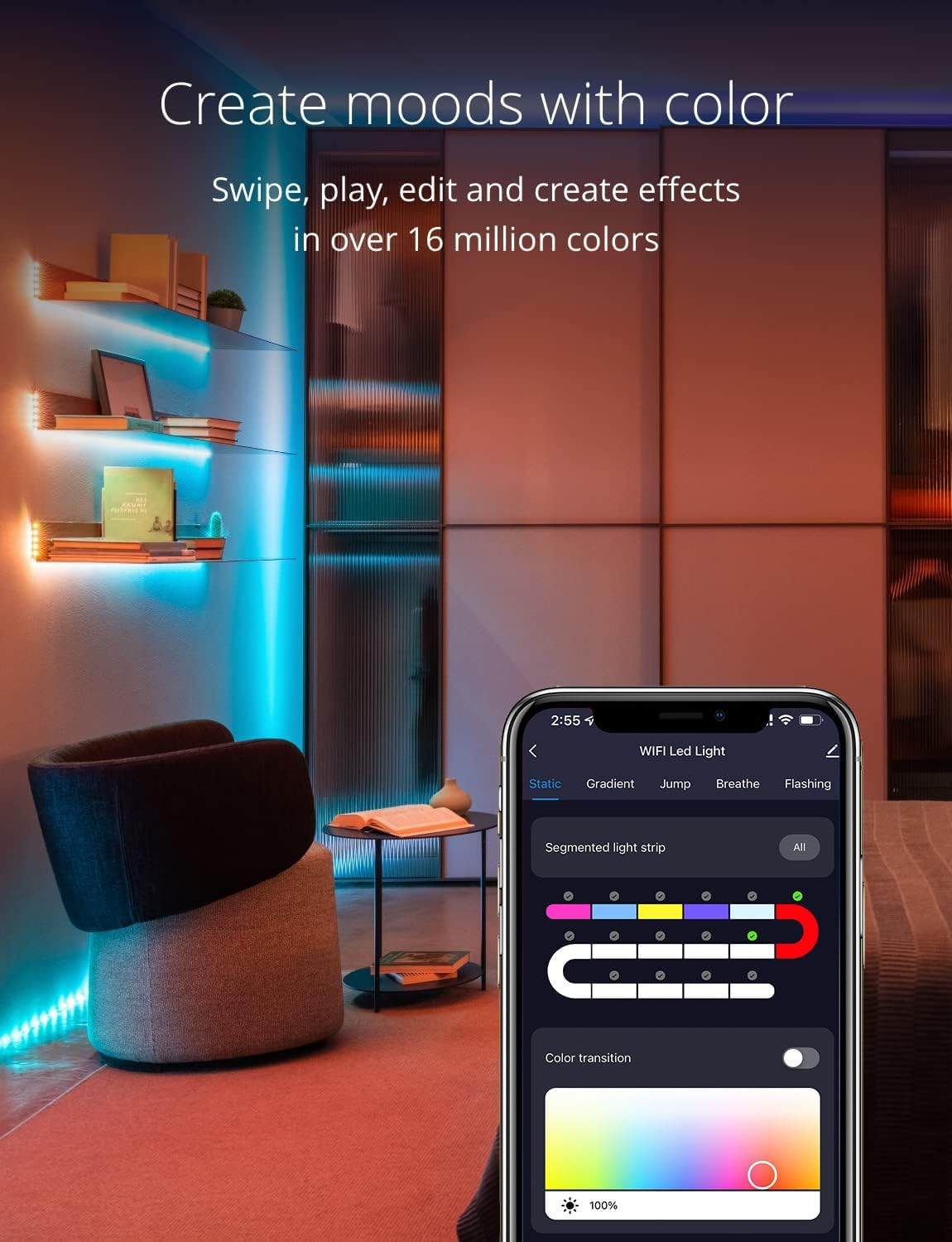 Uantii Smart Light String Tuya Wifi LED Fairy String Lights RGBIC Dream Colour Music Sync Timing Schedule Waterproof,App and Voice Control Compatible with Alexa Works with Google Home (20M) image number 4