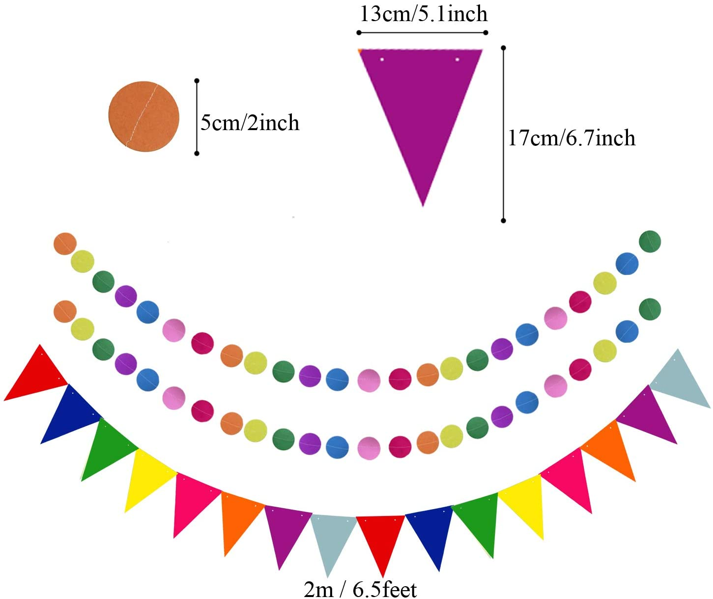 ZERODECO Party Decoration, 21 Pcs Multi-Color Hanging Paper Fans, Pom Poms Flowers, Garlands String Polka Dot and Triangle Bunting Flags for Birthday Parties, Wedding D&eacute;cor, Fiesta or Mexican Party image number 2