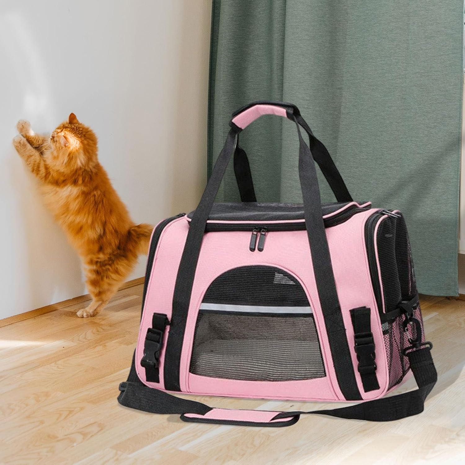 Fenteer Pet Carrier Cat Carrier Soft Large Capacity Zipper Travel Bag for Pets with Shoulder Strap and Pink image number 1