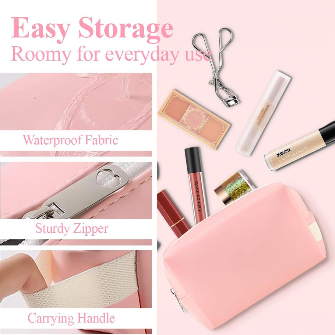 JYNVO Women'S Mini Travel Cosmetic Bag Set, PU Leather Makeup Bag Waterproof + Brush Organiser, Practical for Makeup Storage & Travel image number 4