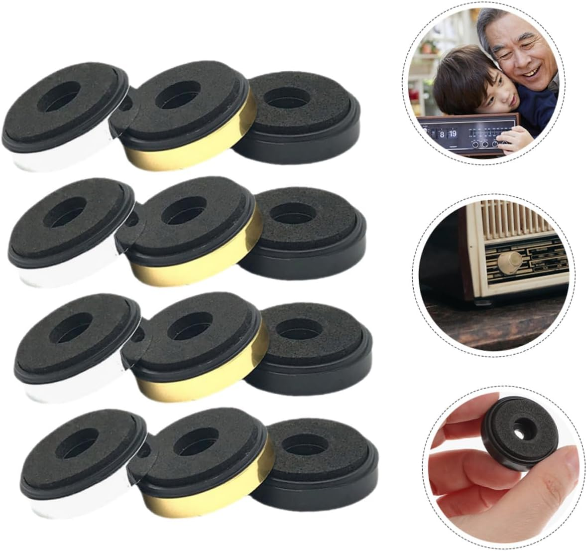 YOSADIER 12Pcs Speaker Isolation Pads and Vibration Damper Feet for Subwoofer and Turntable, 30X8Mm Foam Shock Absorbing Stands in Gold, Silver, Black &ndash; Home Audio Accessories for Hifi Audio Systems image number 5