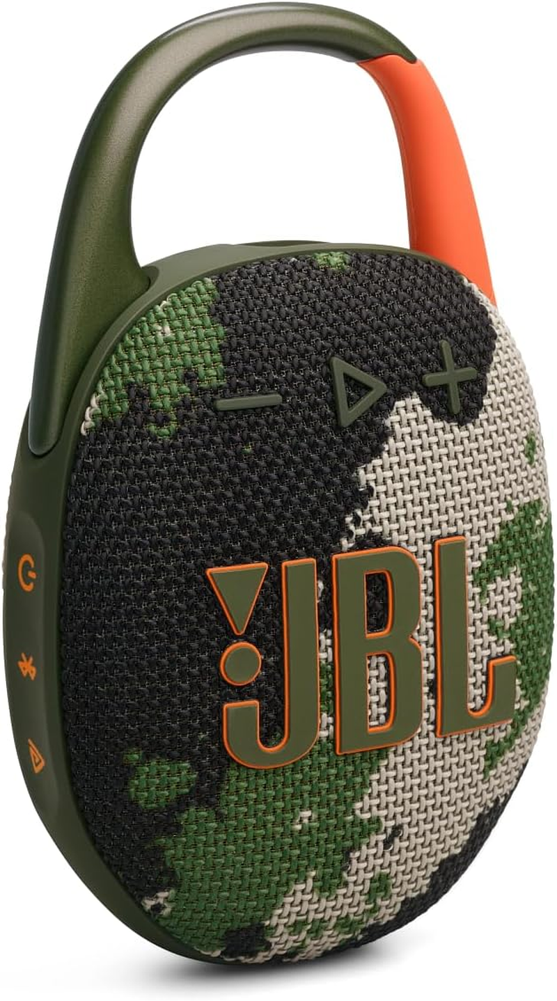 JBL Clip 5, Ultra-Portable JBL Pro Sound, Redesigned Carabiner, up to 12 Hours of Playtime plus 3 Hours with Playtime Boost, Waterproof and Dustproof, Multi-Speaker Connection by Auracast, Squad