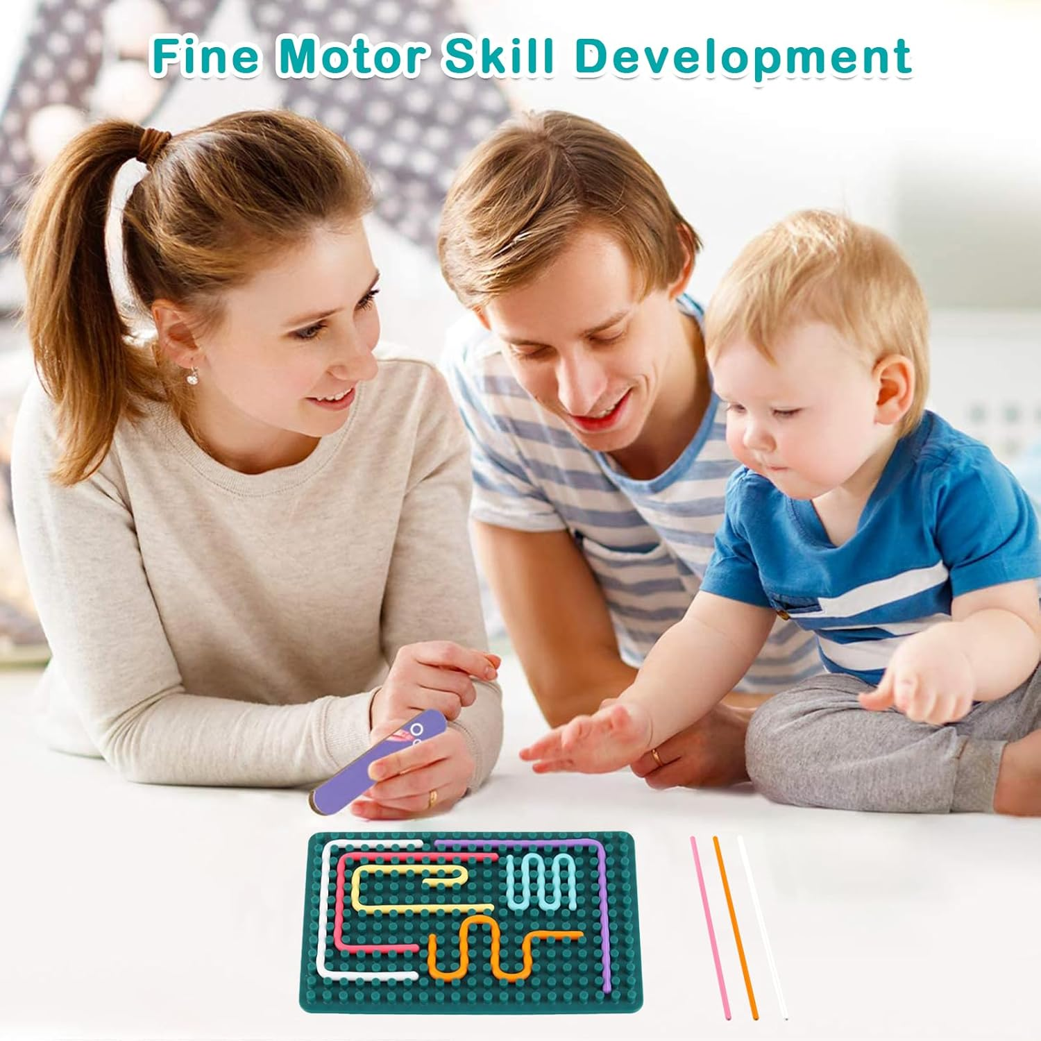 Sensory Fidget Toys for Kids Adults, Double-Sided Silicone Activity Busy Board for Stress Relief, Calming, Focus, Autism and ADHD, Travel Toys with Portable Bag & 20 Strings (Square) image number 4