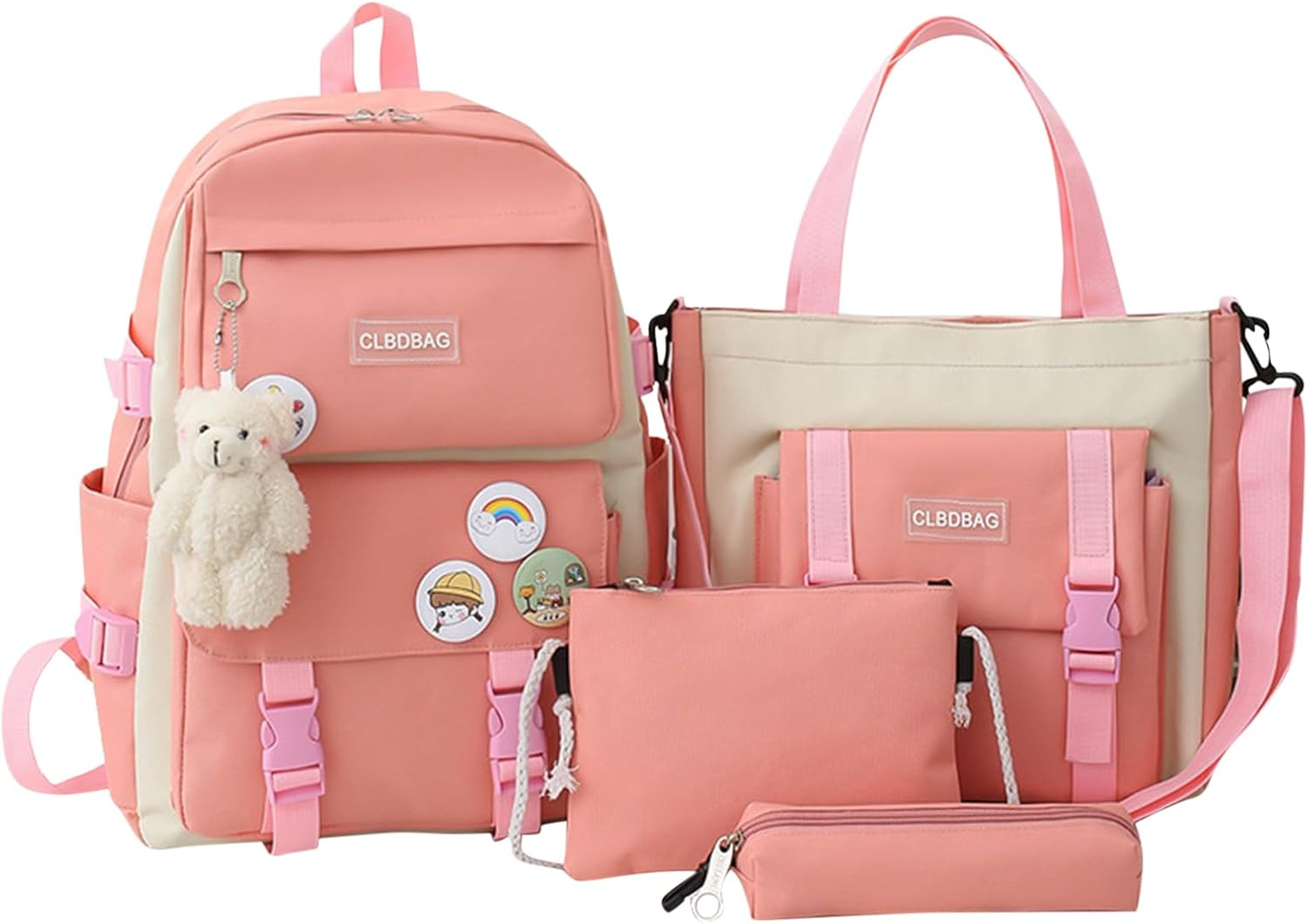 Derwrtup Teens Laptop Backpack, Set of 4 Cute Backpack Schoolbag Set with Handbag, Pencil Case, Sling Bag, Travel Use Carrying Pack Bookbag for Girls, Boys image number 5