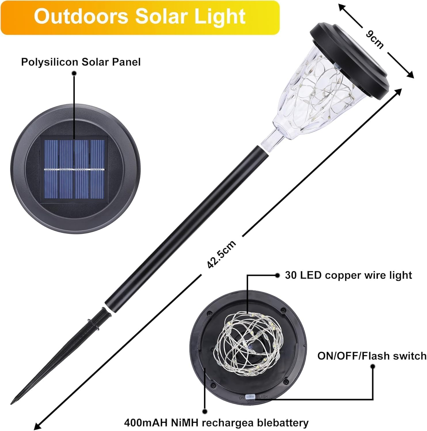 Solar Pathway Lights Outdoor, 6 Pack 30 LED Solar Lights Outdoor Waterproof, Solar Powered Landscape Lights with 2 Modes for Garden Yard Path Walkway Driveway Patio outside Decoration - Warm White image number 5