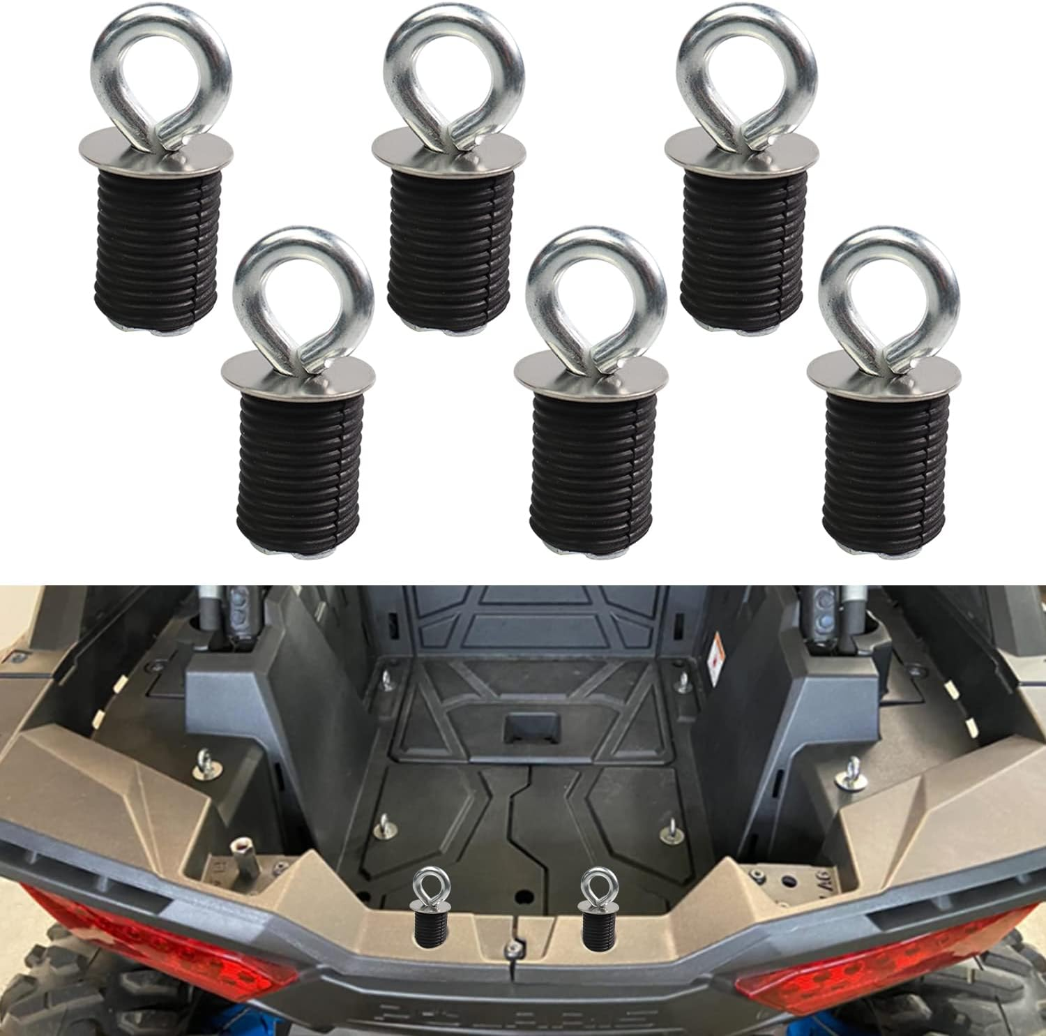 Tie down Anchors Rubber Bed Anchors Compatible with Polaris RZR Sportsman ACE 570/450/850 with 1" Hole Not for Ranger or General Black Set of 6 image number 4
