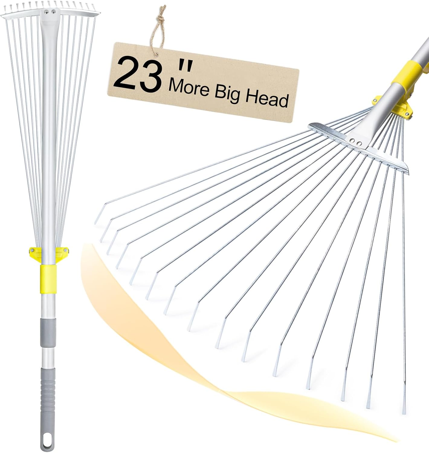 Jardineer 63 Inch Lightweight Garden Leaf Rake for Lawns, Adjustable Yard Rake for Leaves, Metal Lawn Rake with 23" Expandable Bigger Head.Ideal Garden Tools Gifts. One Year Warranty image number 1