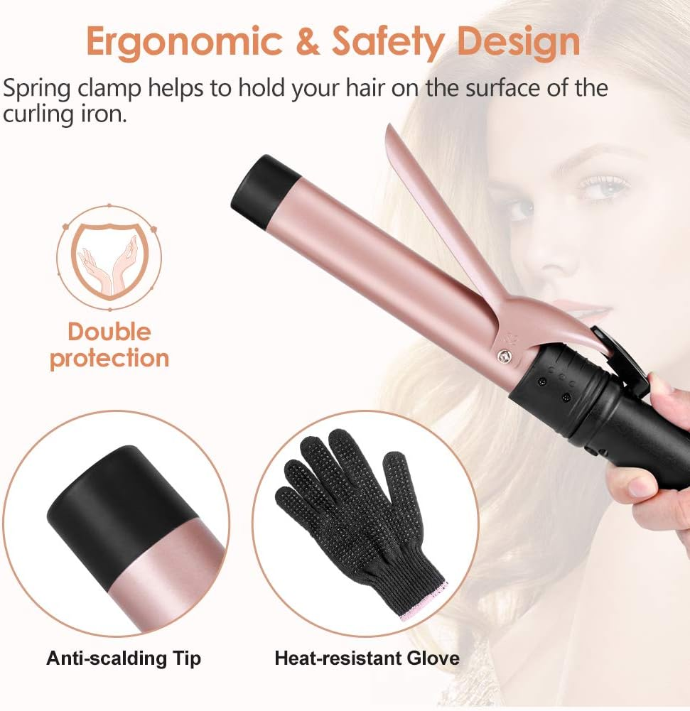 6-IN-1 Curling Iron, Professional Curling Wand Set, Instant Heat up Hair Curler with 6 Interchangeable Ceramic Barrels (0.35'' to 1.25'') and 2 Temperature Adjustments, Heat Protective Glove & 2 Clips image number 3