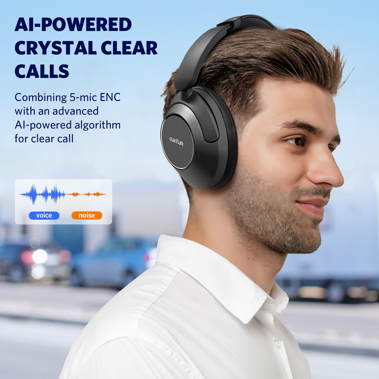 Earfun Wave Pro Active Noise Canceling Headphones, over Ear Headphones Wireless Headphones, LDAC Hi-Res Sound Bluetooth Headphones, 5 Mics AI Clear Call, 80H Playtime, Multipoint Connection, Custom EQ image number 1