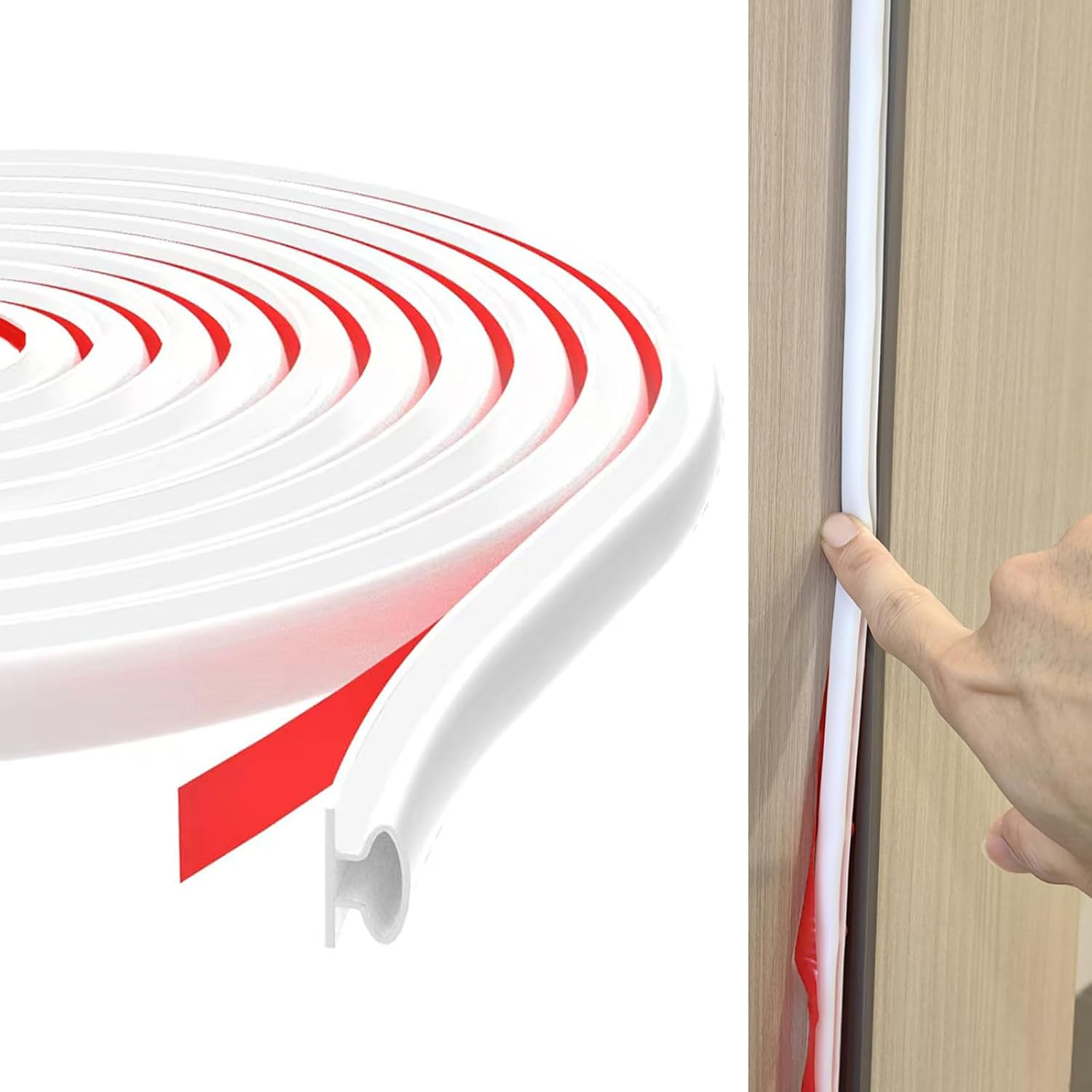 15M D-Shape Rubber Weather Stripping Door Sealing Strip, Self-Adhesive Doors Windows Insulation Strip, Draught Excluder Tape for Door, Anti-Collision Soundproof Strip for 2.5-6Mm Gaps (White)