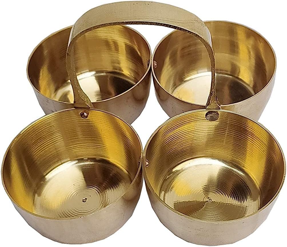 Brass Metal Chowmukh/Puja, Roli, Chawal, Mishri/Chowmukh/Patra/Haldi Kumkum Holder 4 Bowl Stand Holder (Size -3) Set of - 1 PCS (3.5 Inch 225ML) image number 1