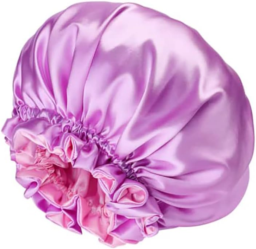 AIMALL Women'S Sleep Cap Elastic Satin Bonnet Wide Band Curly Hair Pure Sleeping Hat - Elastic Wide Band, Comfortable for Curly Hair, Dual-Color, Breathable Night Hat for Hair Care - Black image number 4