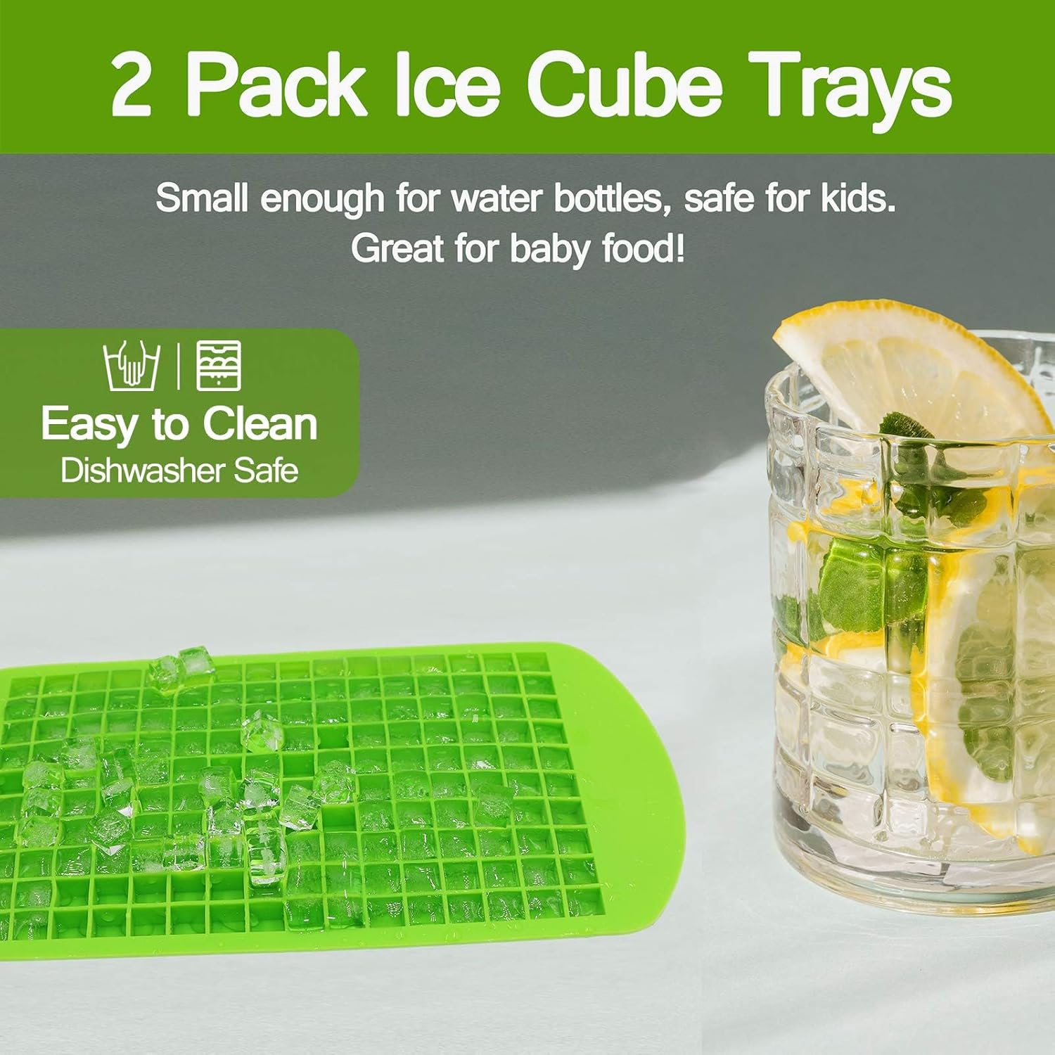 Silicone Mini Ice Cube Trays 2 Pack 160 Small Ice Cube Molds &ndash; Easy Release Crushed Ice for Whiskey, Cocktails BPA Free, Flexible, Stackable, and Durable Soft Mold Storage Containers (Green) image number 4