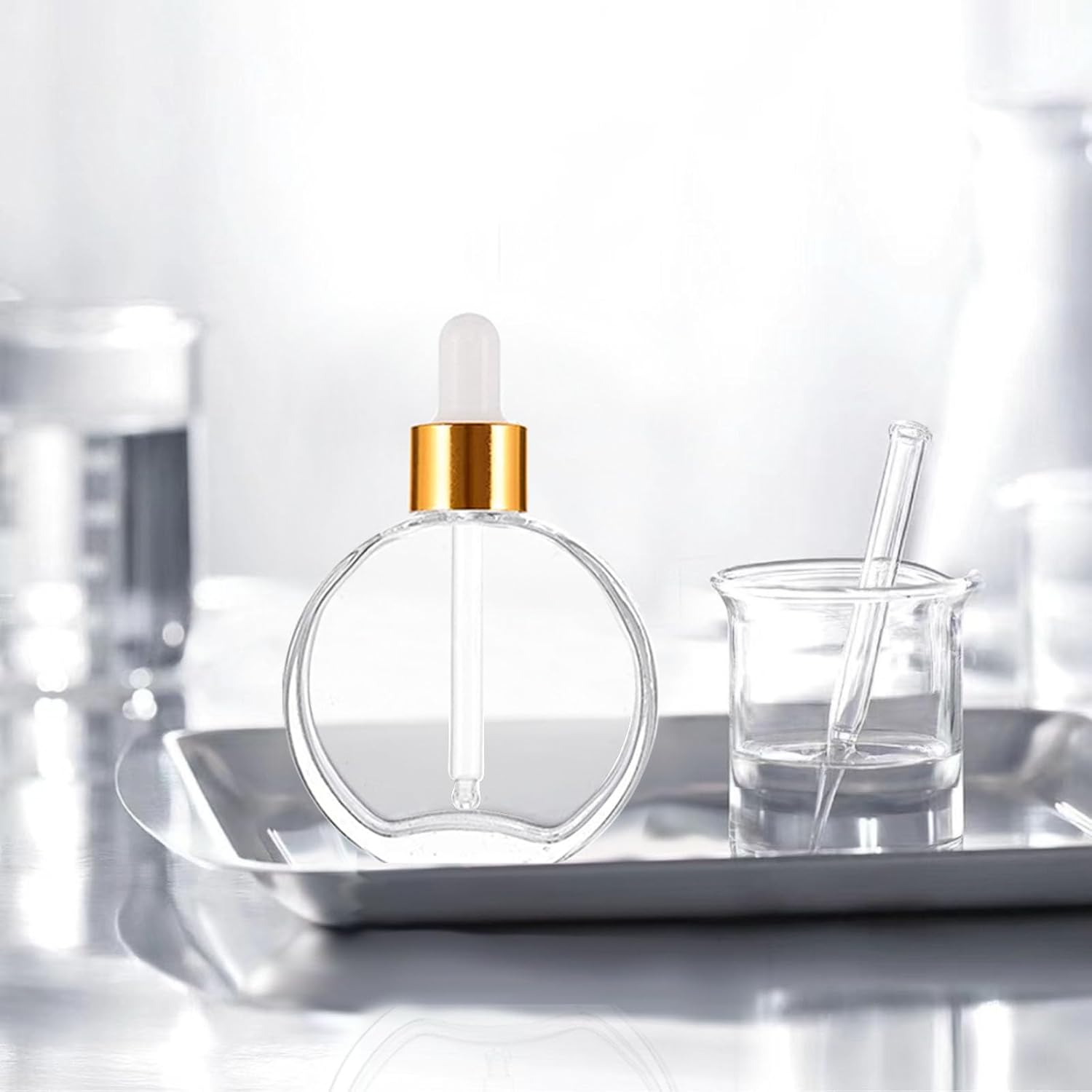 6Pcs, 2 Oz Glass Dropper Bottles for Essential Oils ，60Ml Flat round Perfume Bottle with Eye Droppers， for Essential Oils, Perfumes, Serums - Leakproof for Travel (A- Clear), PYAWI-PY01 image number 5