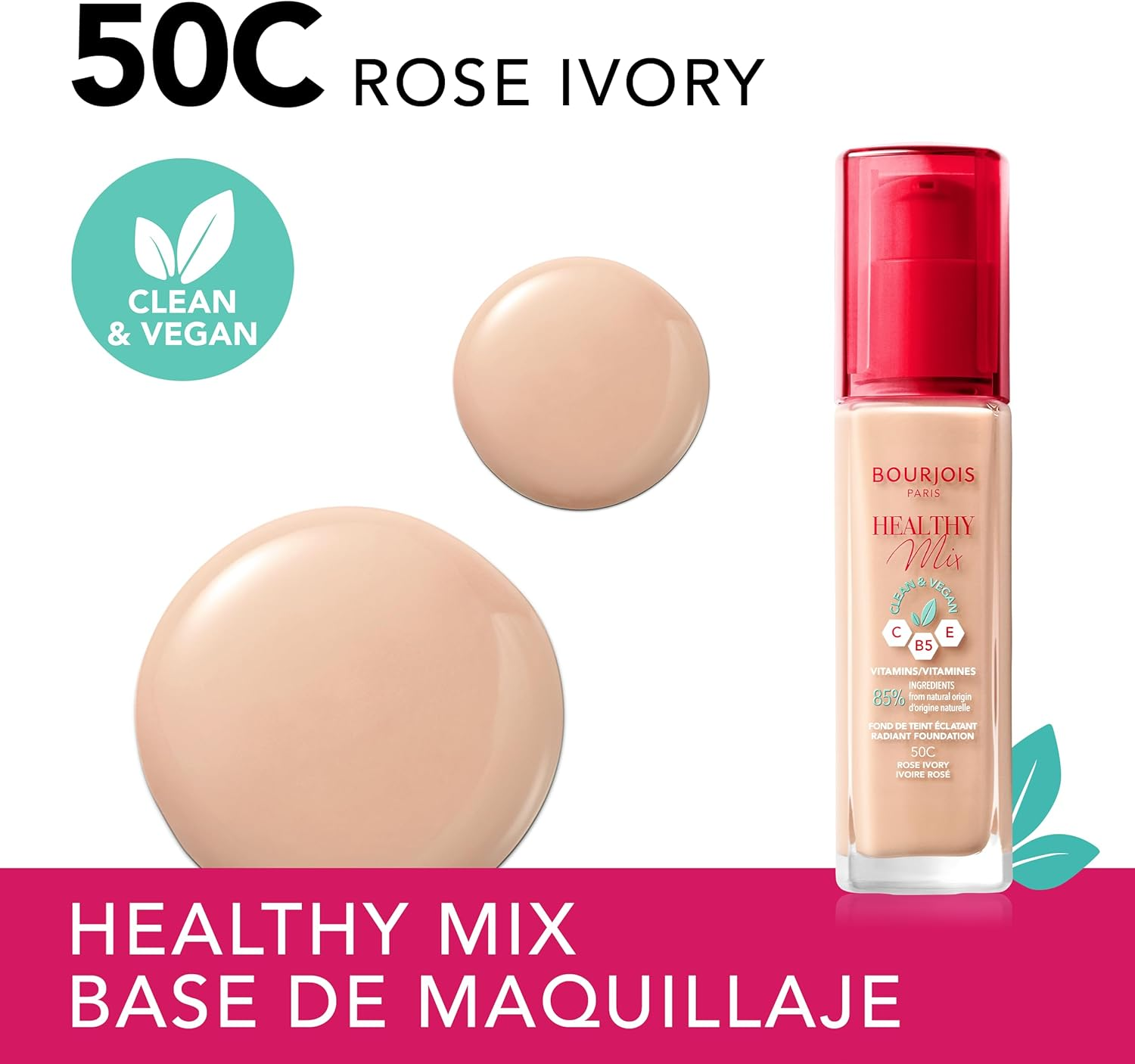 Bourjois Healthy Mix Clean Vegan Foundation No. 50 Rose Ivory image number 6