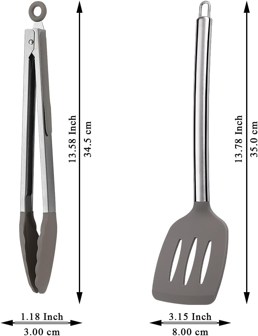 Reanea Spatula and Cooking Tong Set, Silicone Slotted Turner, Kitchen Tong, Heat Resistant Handle Non Slip, with Silicon Tips, Dishwasher Safe