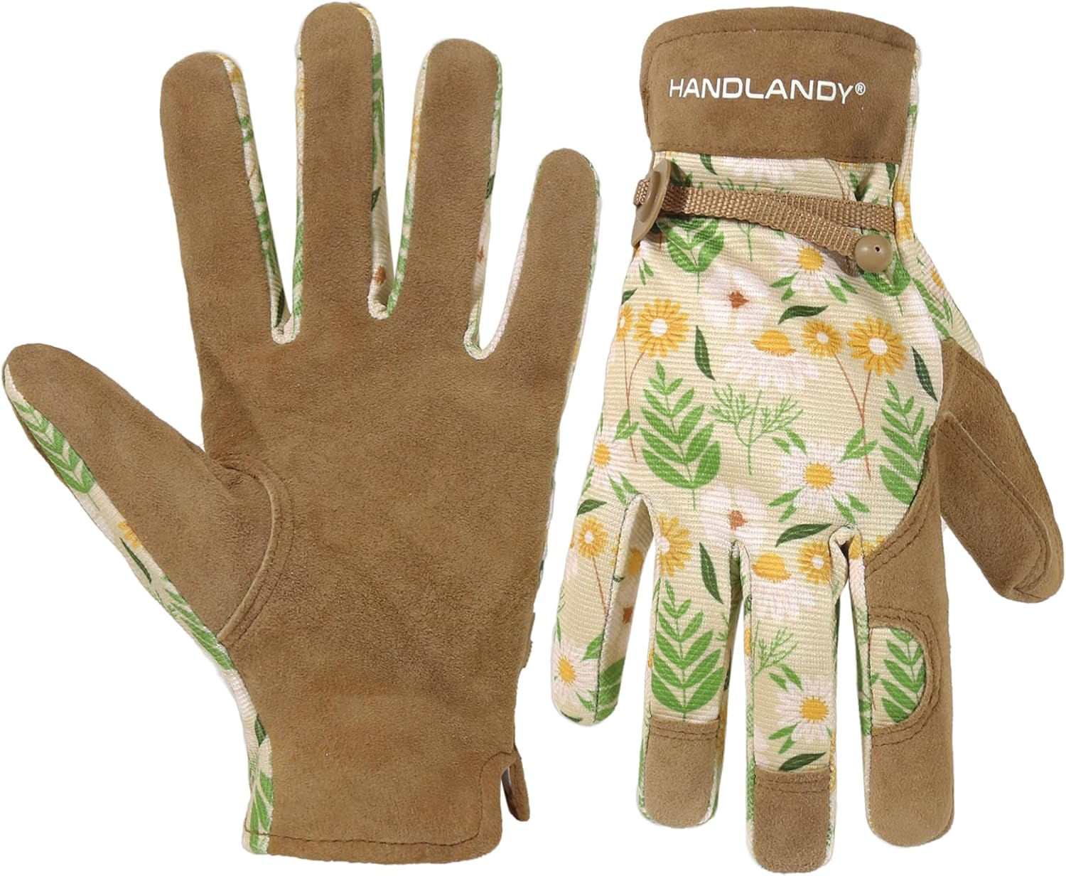 HANDLANDY Gardening Gloves for Women, Breathable Ladies Leather Garden Yard Gloves for Female Gardeners (Khaki-Printing, Small (Pack of 1)) image number 6