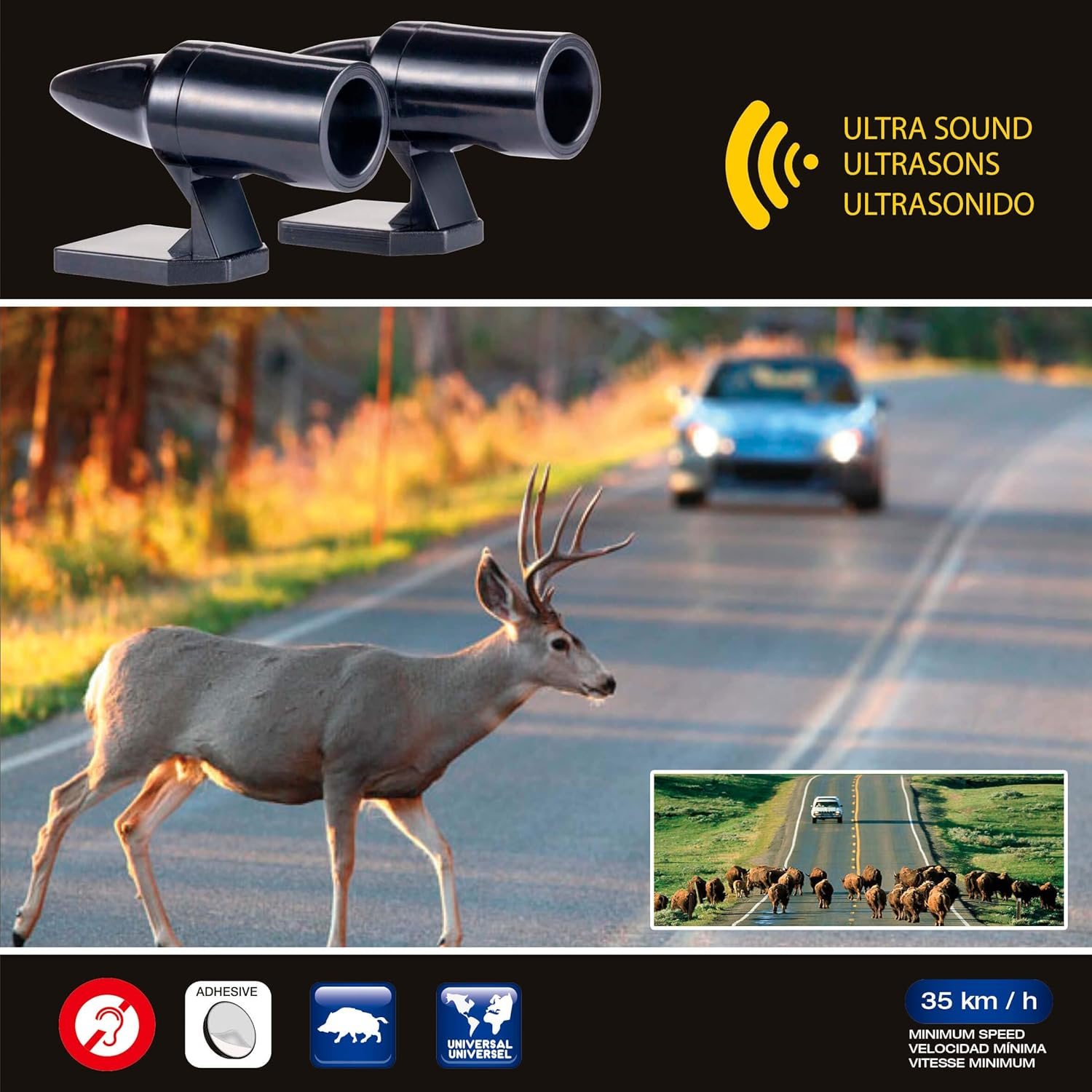 Black Air Powered Ultrasonic anti Game Animal Car Device Deer Boar Self Adhesive image number 1