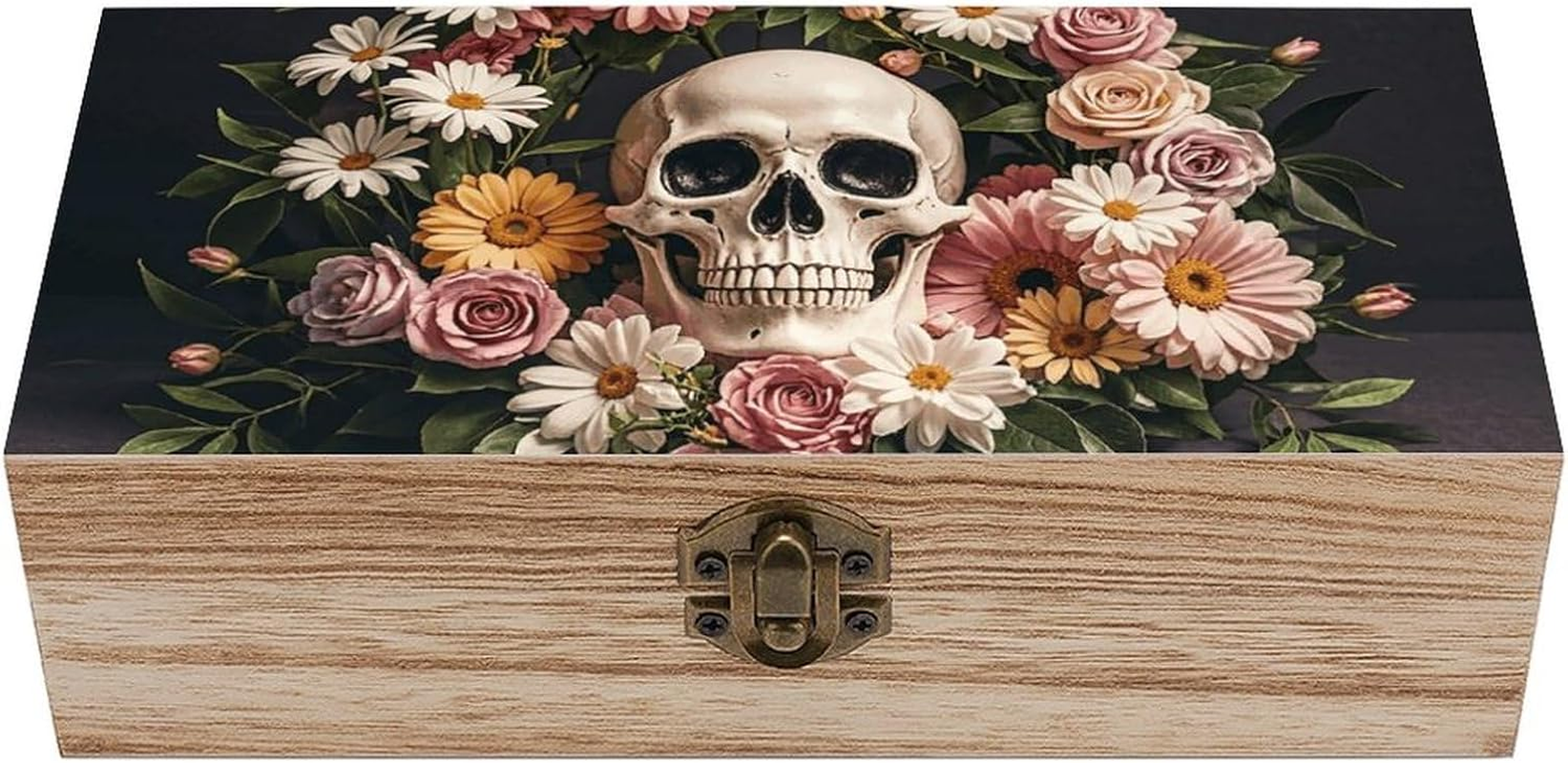 Bonsai Tree Sugar Skull Wooden Box Wood Wedding Keepsake Boxes with Lids Small Decorative Boxes Lightweight Wooden Memory Storage Box for Crafts Keepsakes Jewelry Photo Letter Storage