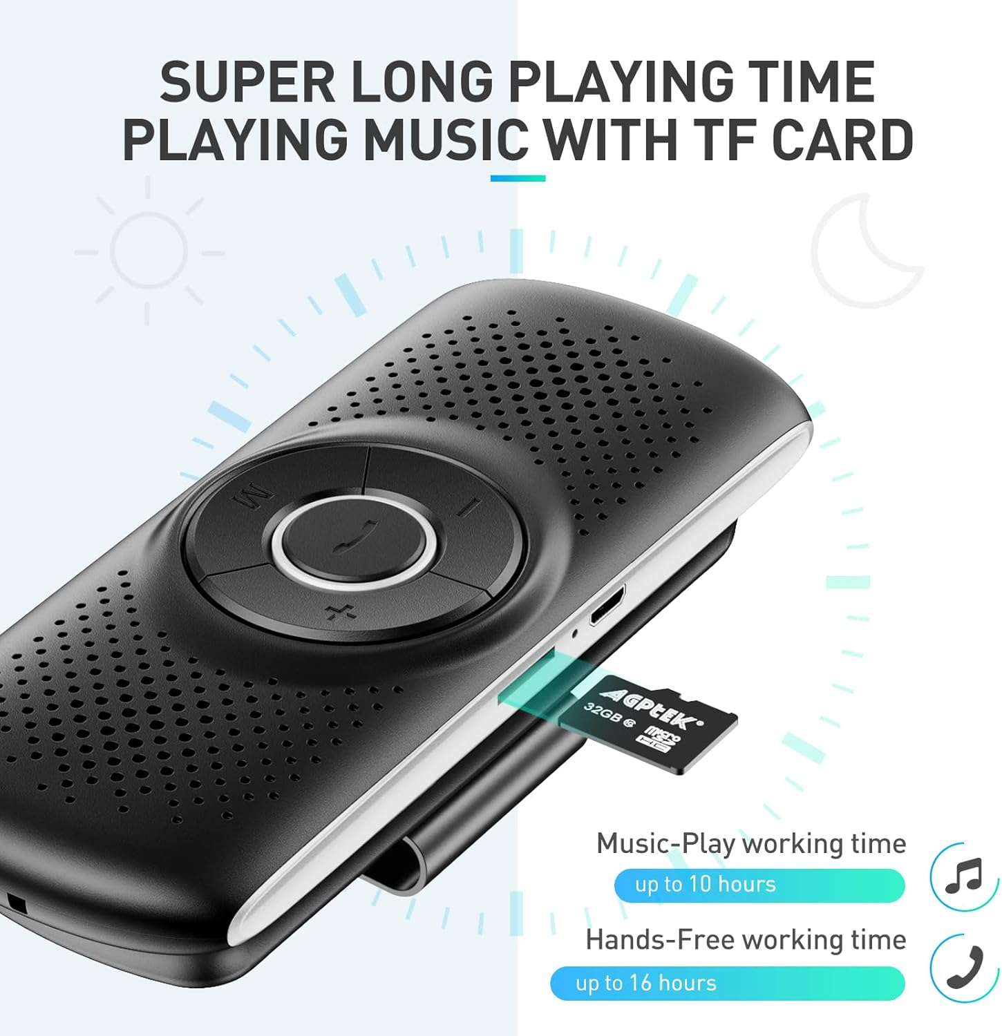 AGPTEK Car Speaker with Bluetooth 5.0, Hands Free Car Phone Kit for Calls, GPS & Music with TF Card Slot, Motion Auto On, Siri Google Assistant Support Wireless Car Visor Clip Speakerphone image number 6