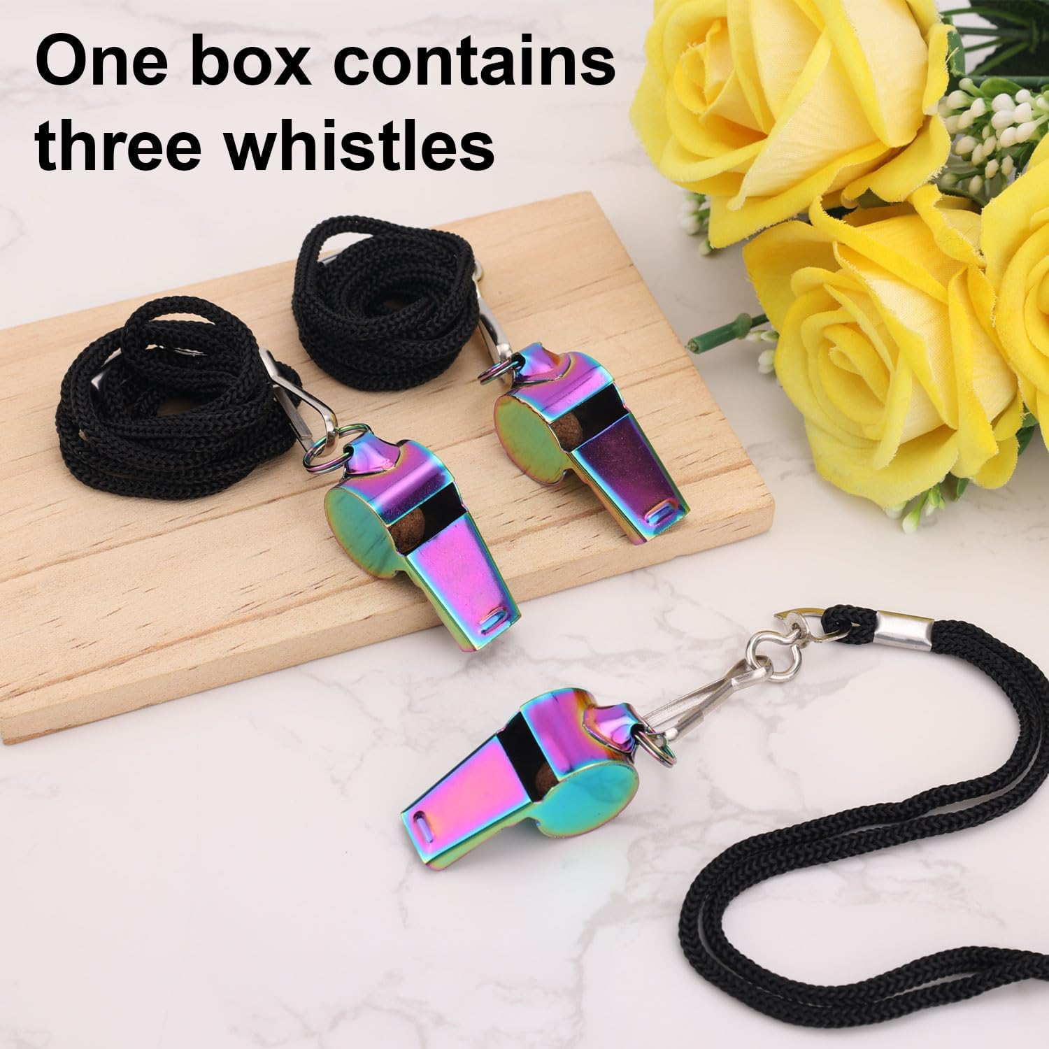 XIHIRCD 3Pcs Whistles with Lanyard, Colorful Stainless Steel Whistle with Nylon Lanyard Sports Whistle Coach with Lanyard Coach Whistle Sports Whistle with Lanyard for Coaches Referees image number 4