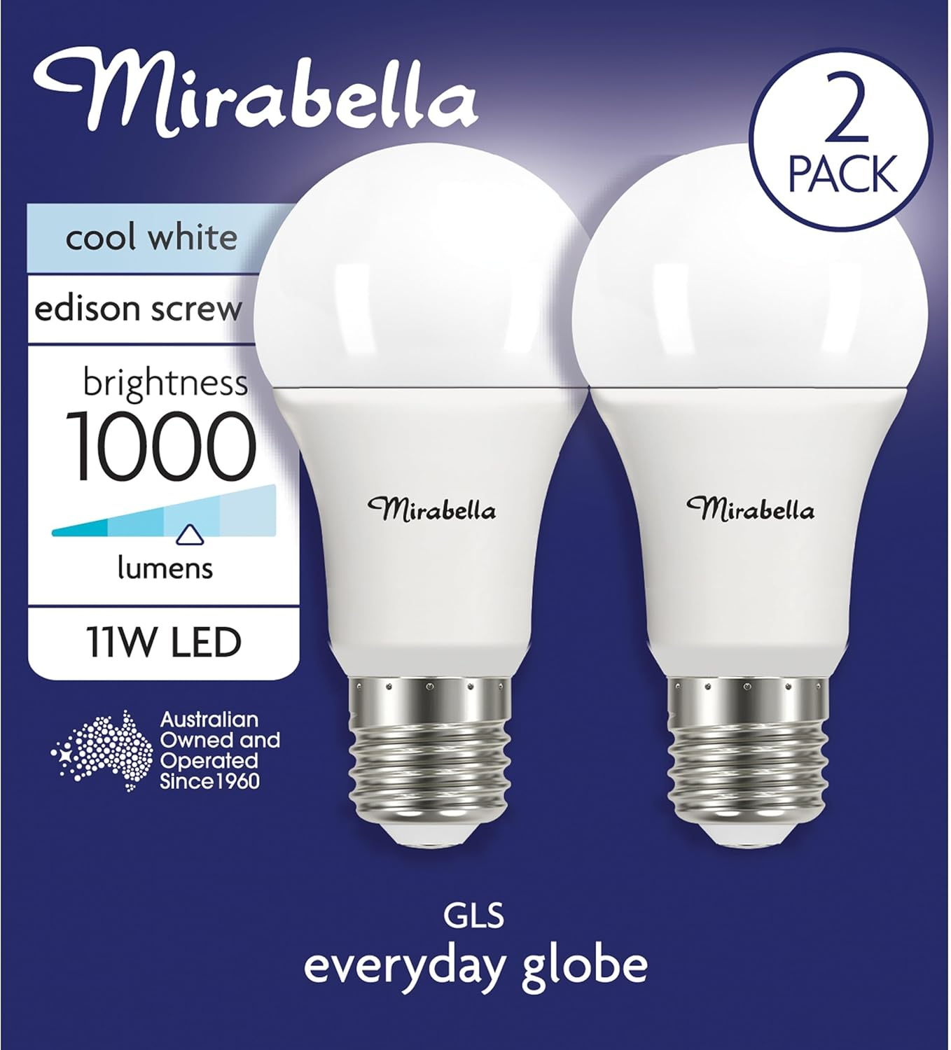 Mirabella LED 2PK GLS ES 11W 1000Lum 4000K Cool White image number 1