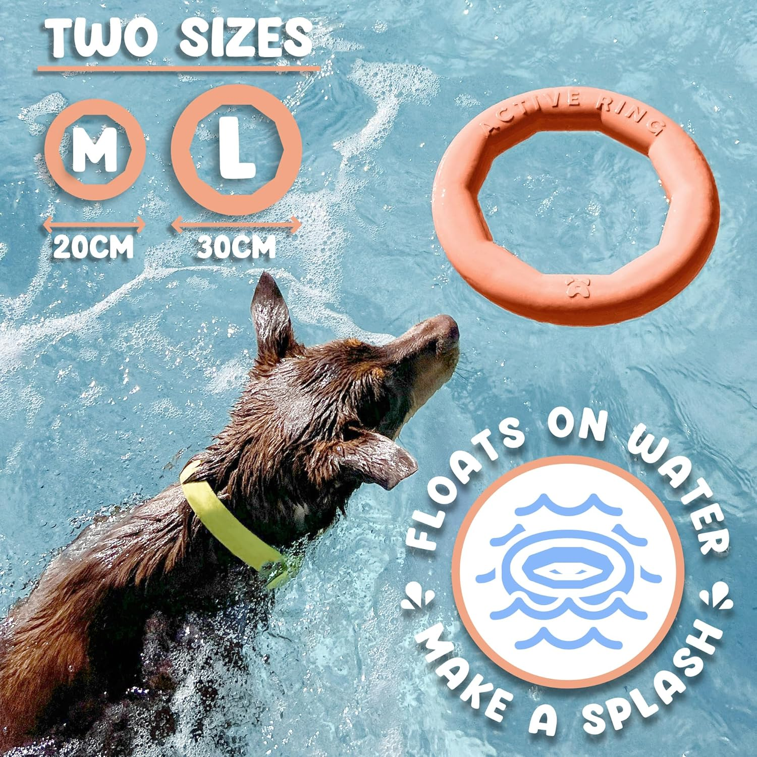Set of 2 Active Dog Toy Rings - Floating Dog Rings for Outdoor Play, Training & Fetch - Durable Fetch Toy, Frisbee Alt, outside Yard Toys for Large Breeds - Peach