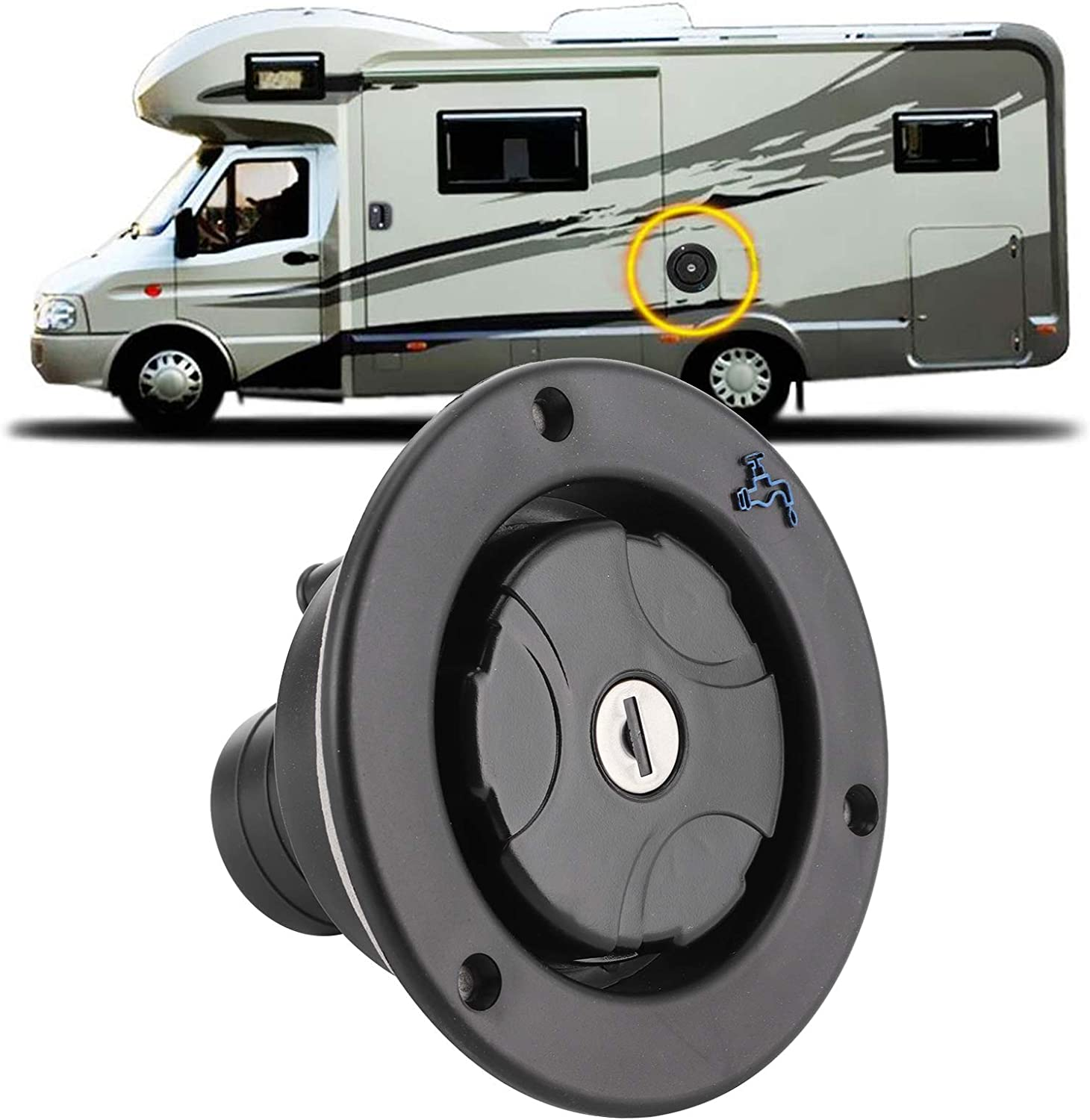 Jiawu Rv Fresh Water Inlet Lockable, Gravity Water Filler Cap with Spring and Seal Leak Proof Fill Hatch, Includes 2 Keys for RV Water Tank Trailer Equipment image number 3