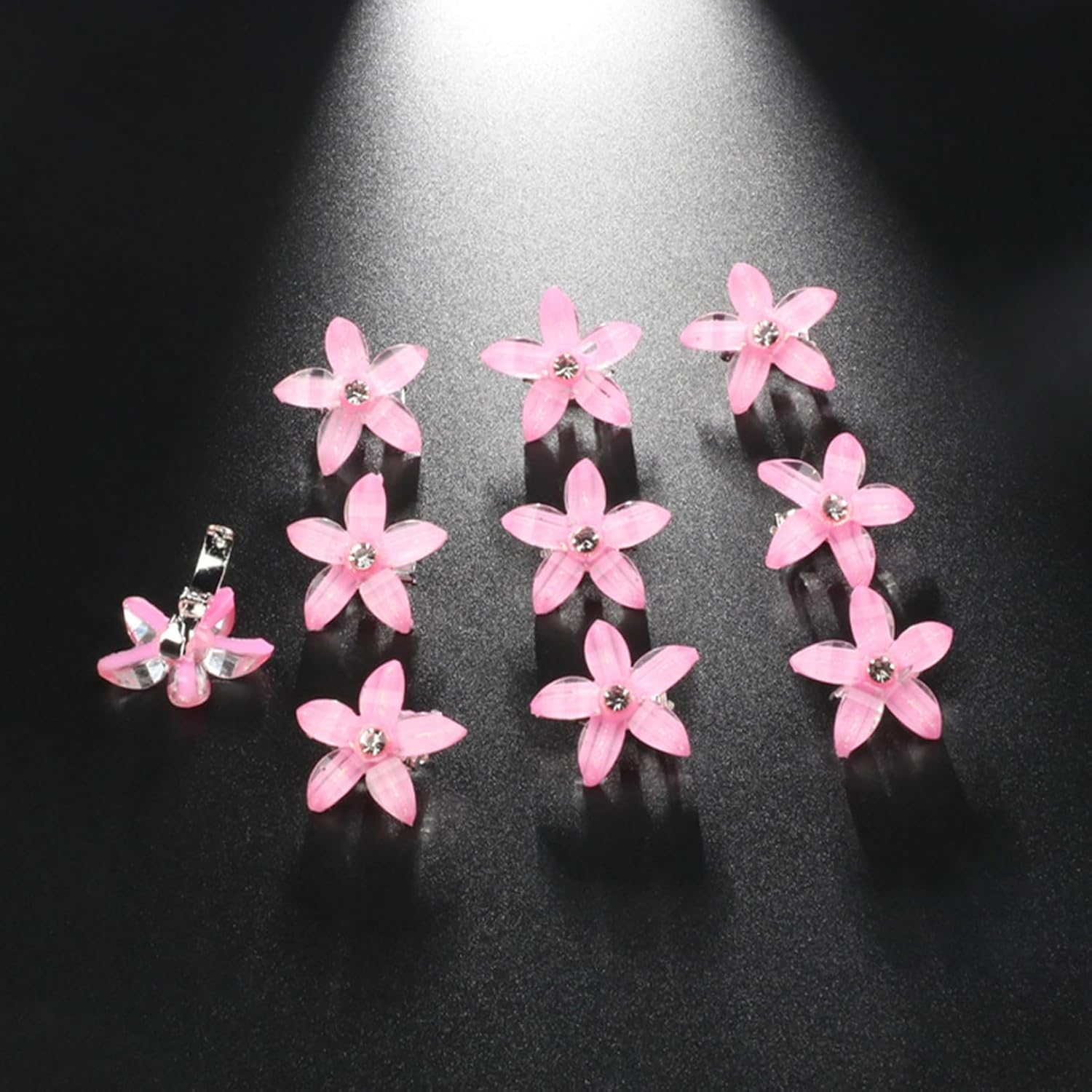 Pack of 10 Flower Hair Clips, Small Hair Clips, Girls' Hair Accessories with Rhinestones, Small Accessories Hair Clip, Flower Hair Accessories, Orchid Hair Clip Set, for Girls and Women (Pink) image number 1
