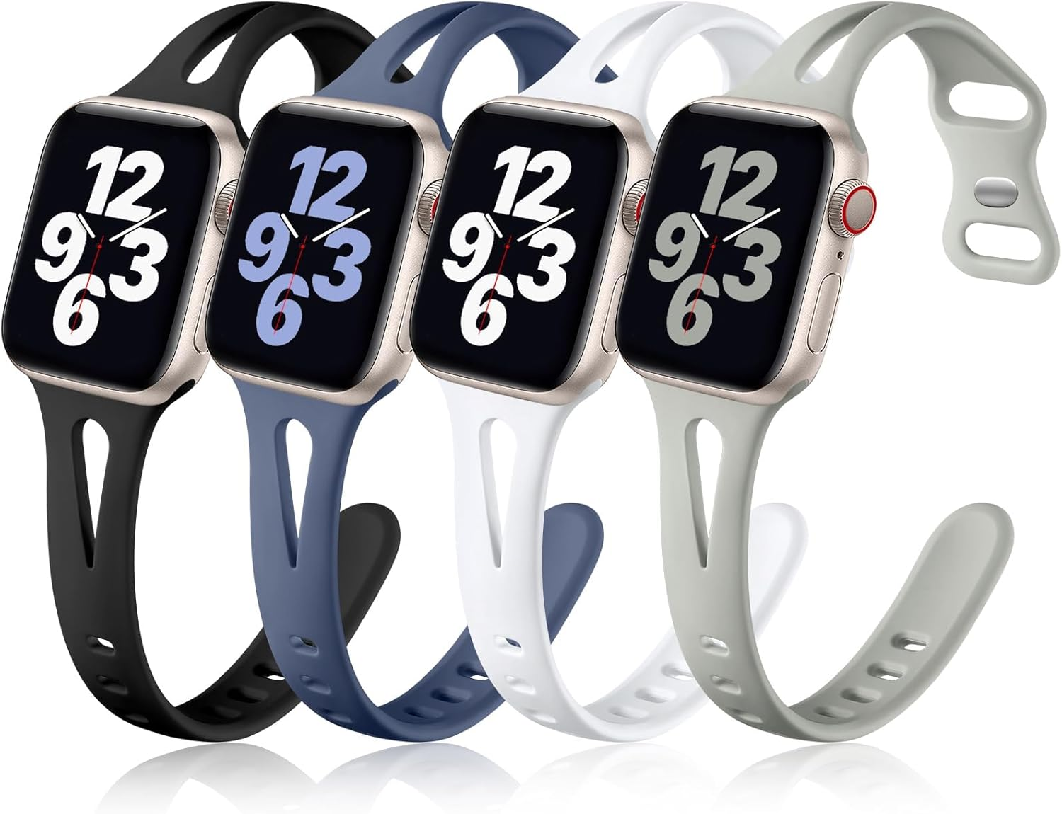 Getino 4 Pack Slim Bands Compatible with Apple Watch Band for Women 38Mm 40Mm 41Mm 42Mm 44Mm 45Mm 46Mm 49Mm, Soft Silicone Sport Waterproof Strap for Iwatch Series 11 10 9 8 7 6 5 4 Ultra SE 3/2/1