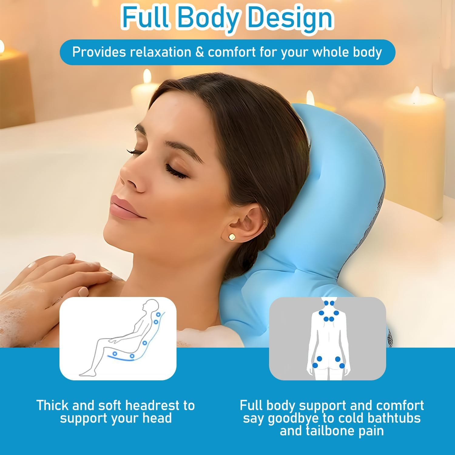 Uandhome Full Body Bath Pillow for Bathtub,Thick Bathtub Cushion & Non-Slip Suction Cups,Luxury Cushion for Bathtub Headrest Neck Shoulder Support Comfort Relaxation Spa Accessorie image number 1