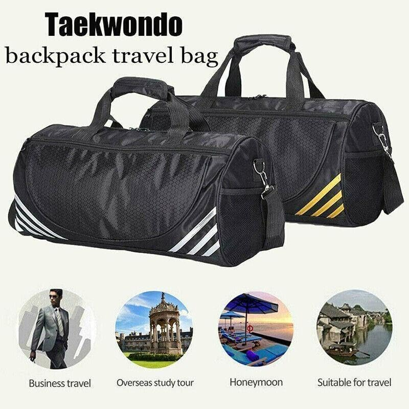 AIMALL Gym Duffle Bag Waterproof Taekwondo Travel Duffel Bag Outdoor Large Size Black, Durable Nylon & Polyester, Casual Style, Side Pockets, 17.7X9X9In image number 3