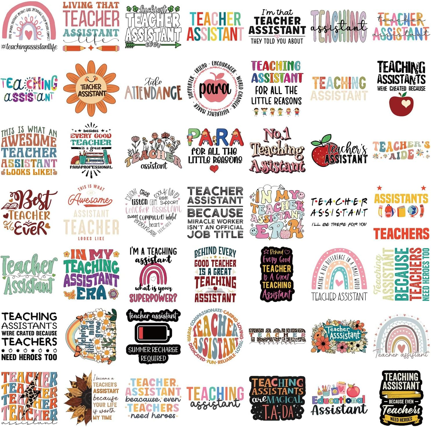 50 Pcs Teacher Assistant Stickers for Kid Teens Girls Boys Adults,Teachers Stickers for Laptop,Water Bottles,Bicycle,Skateboard,Computer,Waterproof Vinyl for Wall,Graffiti Stickers Pack image number 2