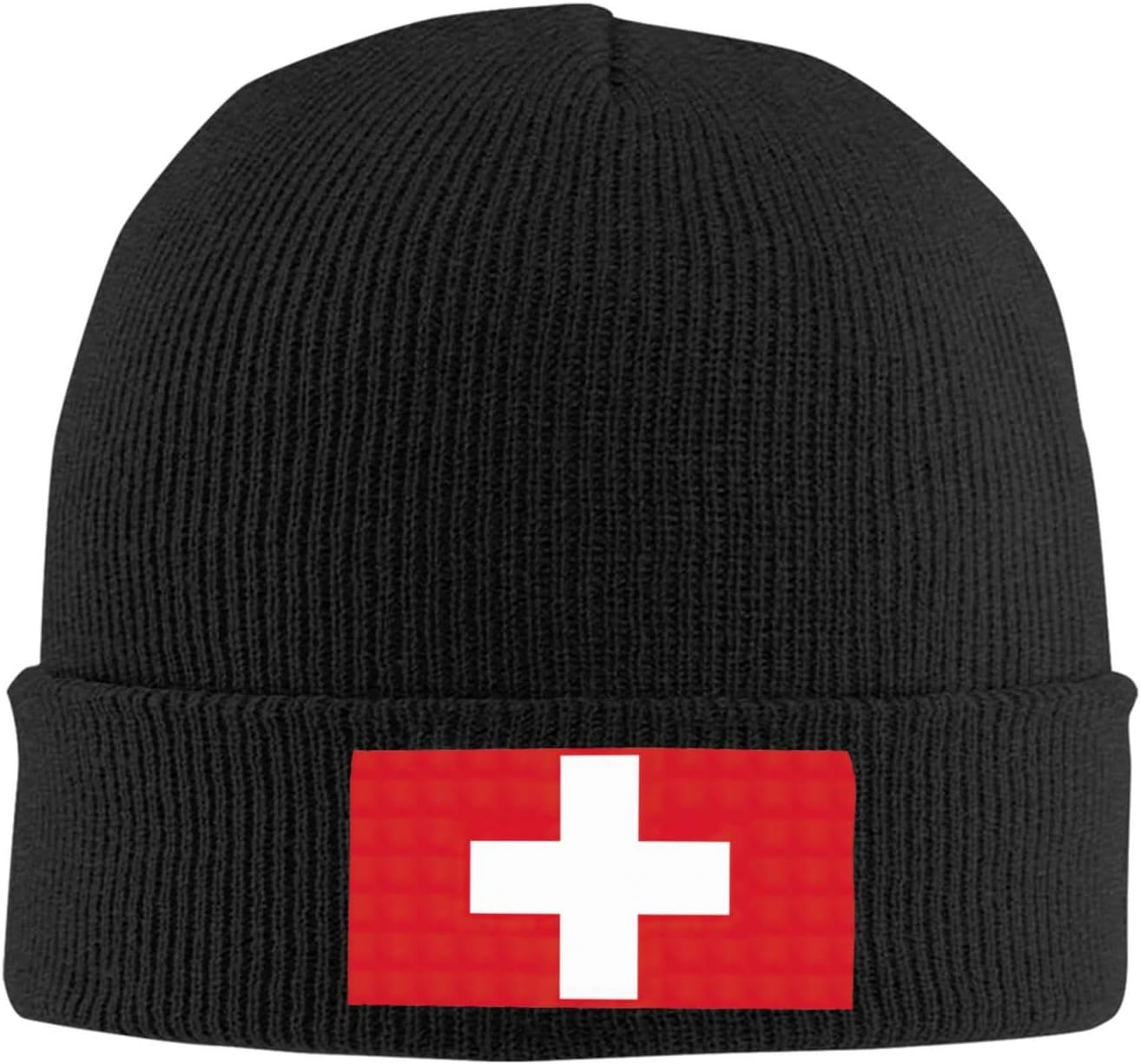 DRTGEDS Swiss Flag Winter Beanie for Men Women,Warm Lined Beanie Soft Warm Knit Hat Cuffed Cap for Cold Weather - Black image number 1