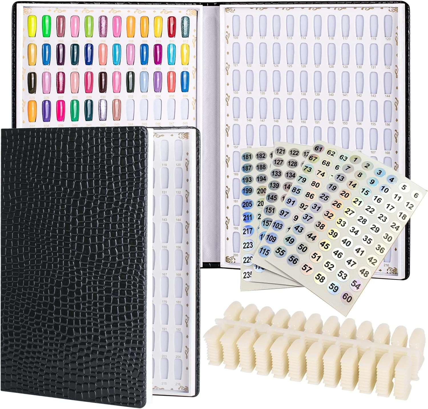 Acycoin2A Professional 216 Nail Colors Chart Dip Powder Card with 240 Tips and Nail Polish Number Sticker Label (Black) image number 4