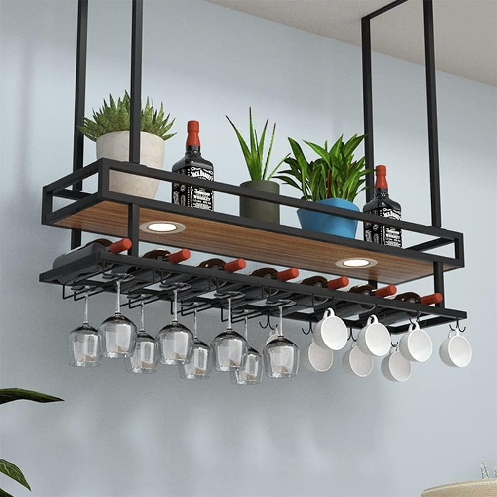 Ceiling Wine Glass Racks Industrial Vintage Metal Bar Wine Glass Hanging Rack Upside down Wine Glass Rack Floating Shelf for Home Kitchen (Color : Black, Size : 80 * 30 * 80Cm) image number 2