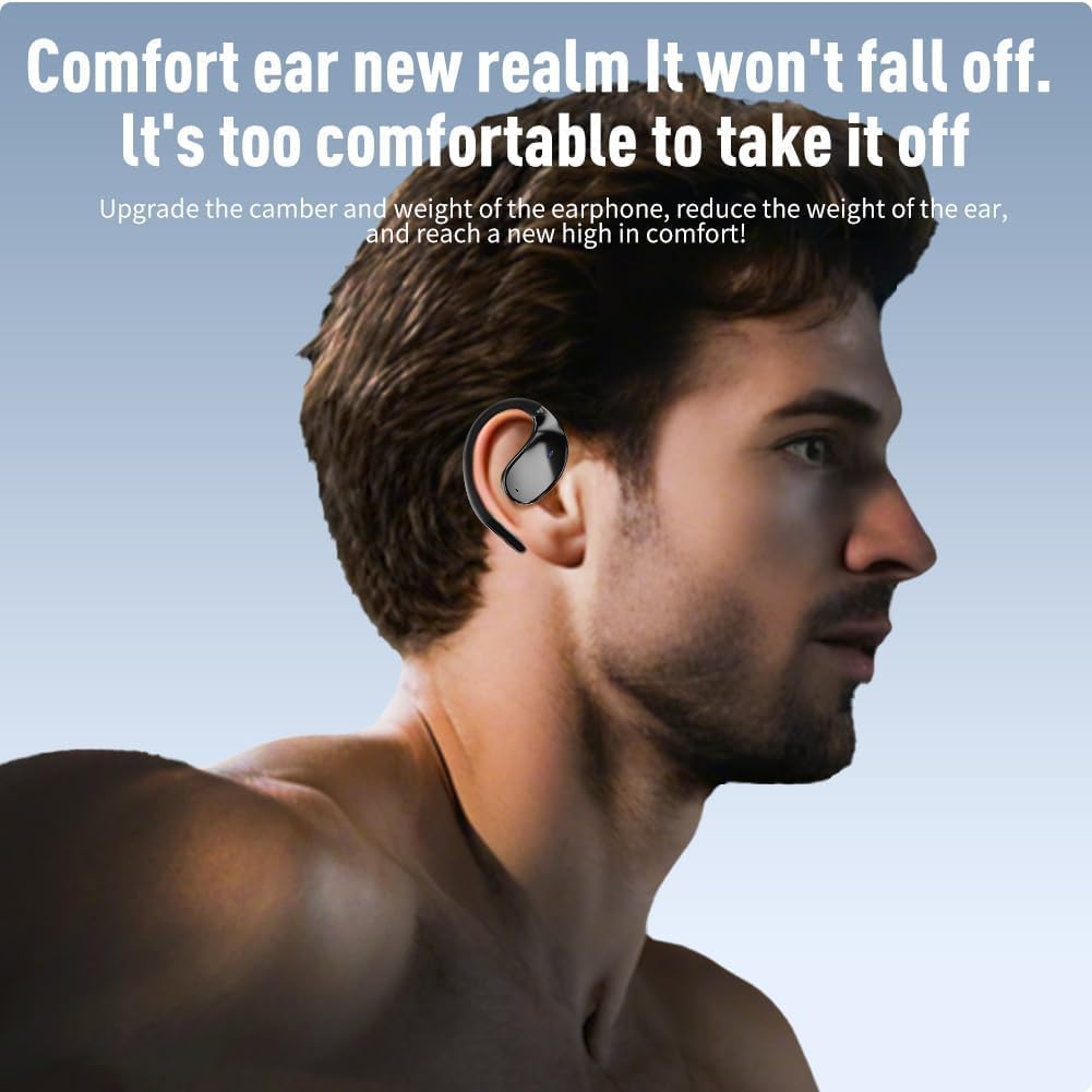 Caijin Wireless Bluetooth Sports Earbuds with Bluetooth 5.4 Technology, Open Ear Hook Design, Powerful Bass, ENC Noise Cancellation, IP54 Waterproof, 60 Hours Playtime (Black)