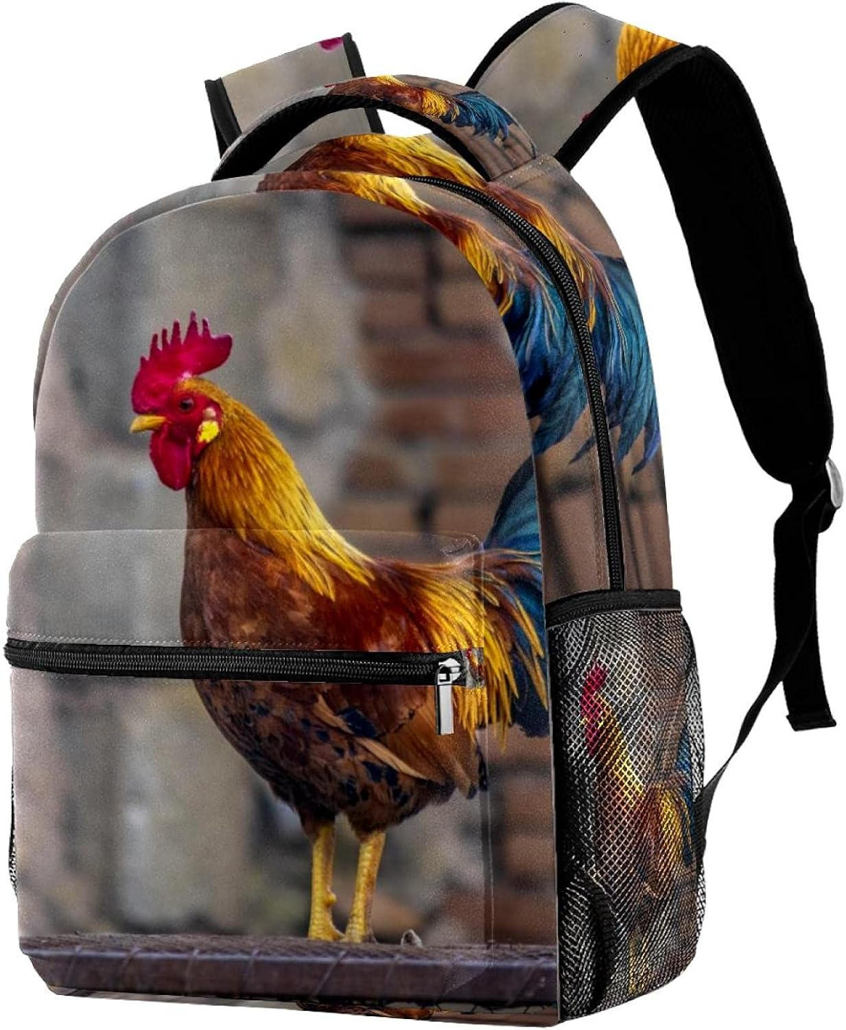 Animal Rooster Feathers Colors Farm Backpack Students Shoulder Bags Travel Bag College School Tote Backpacks image number 4