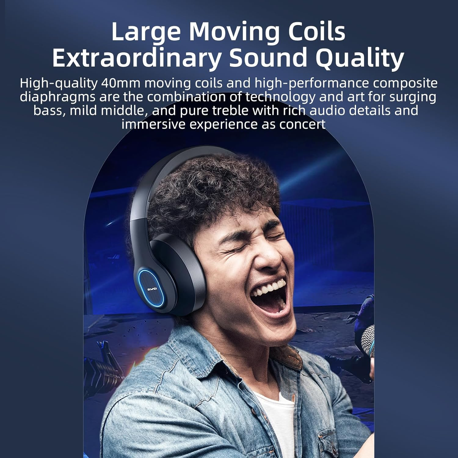 AWEI A100BL over the Head Wireless Headphones, Wireless Bluetooth Headphones, 7-12H Playtime Hi-Res Audio Memory Foam Ear Cups for Travel Home Office Cellphone PC image number 2