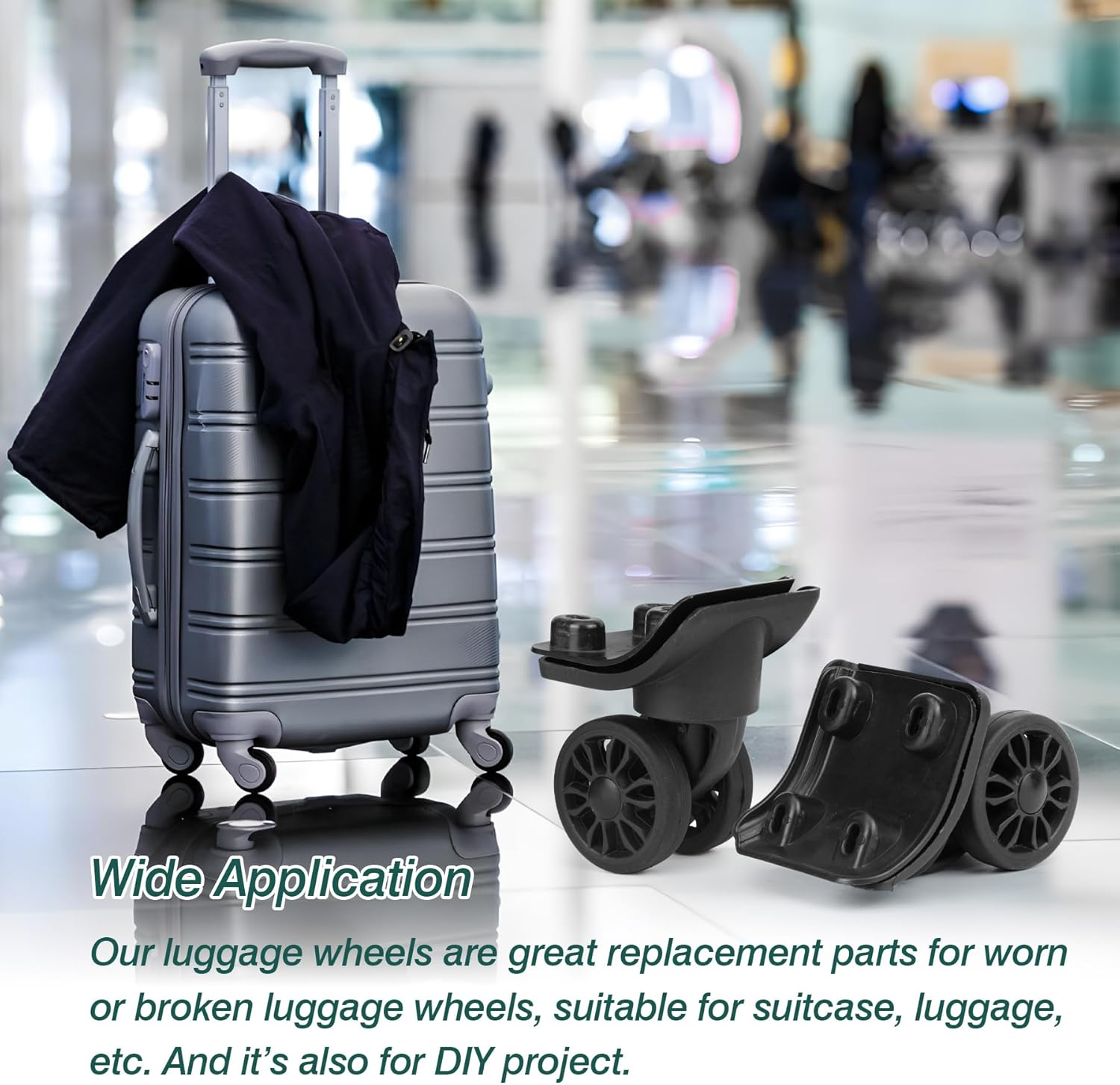 1 Pair Luggage Wheels Replacement Black Double-Row Suitcase Parts Caster Trunk Wheel Luggage Suitcase Trolley image number 1