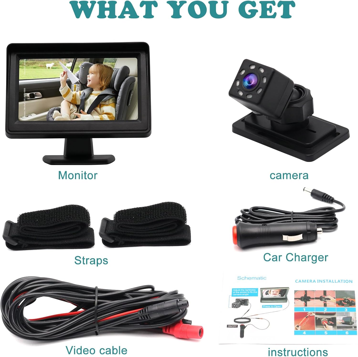 Baby Car Camera, 4.3'' HD Night Vision Function Car Mirror Display, 360 &deg;Rotation, 100&deg; Wide Angle Seat Safety Seat Mirror, Easily to Observe the Baby'S Every Move image number 4