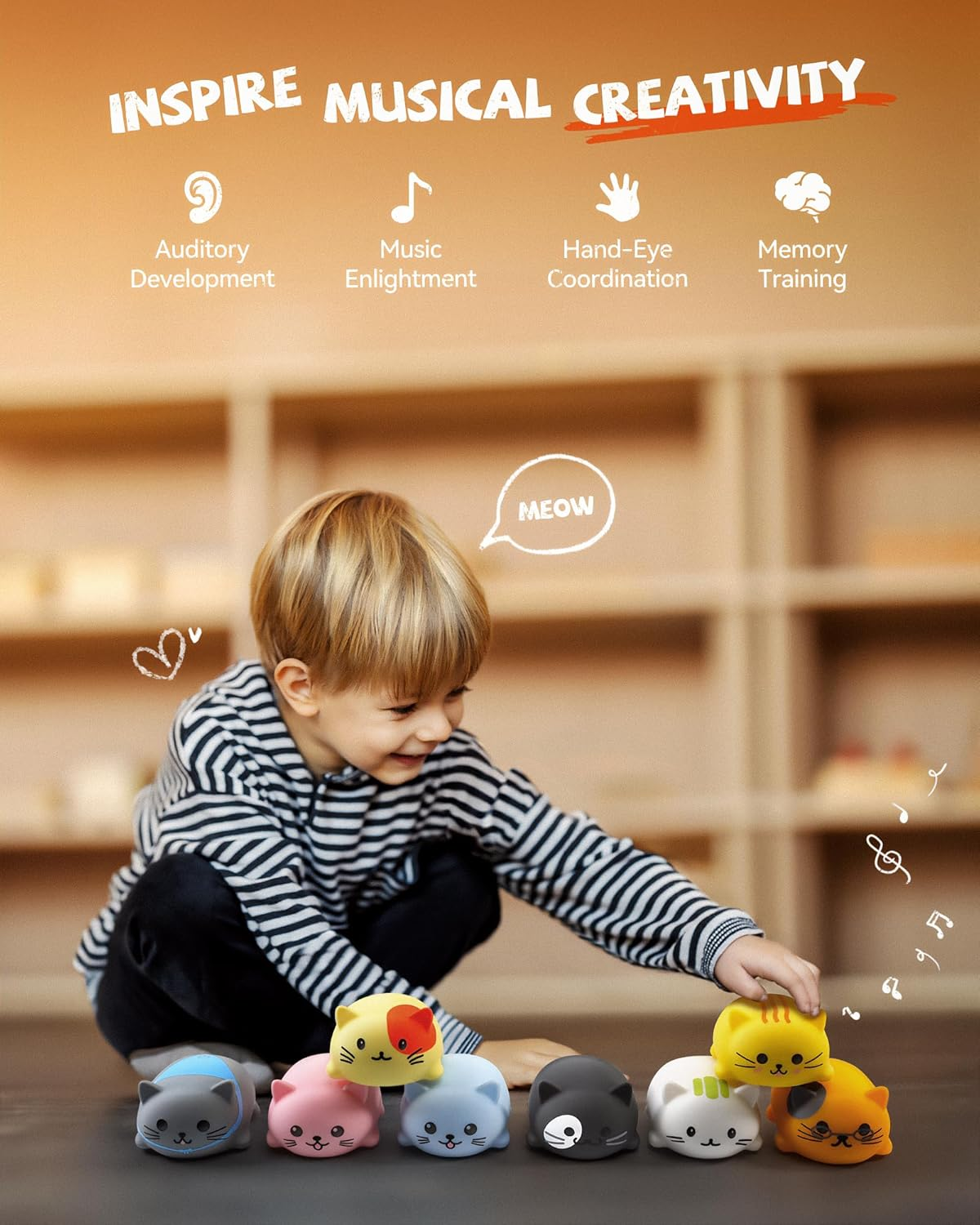 Ruko Musical Cat/Kittens Piano Keyboards with Cute Meow Tone, Touch Play Music Scale, Fun Robot Toy for Kids/Adults, Boys & Girls Age 3 4 5 6 7 8 9, Educational Instrument (8Pcs) image number 1